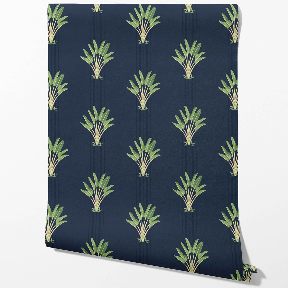 Botanical/ Floral Block Print Kitchen Wallpaper Sample (Navy Blue/ Green)