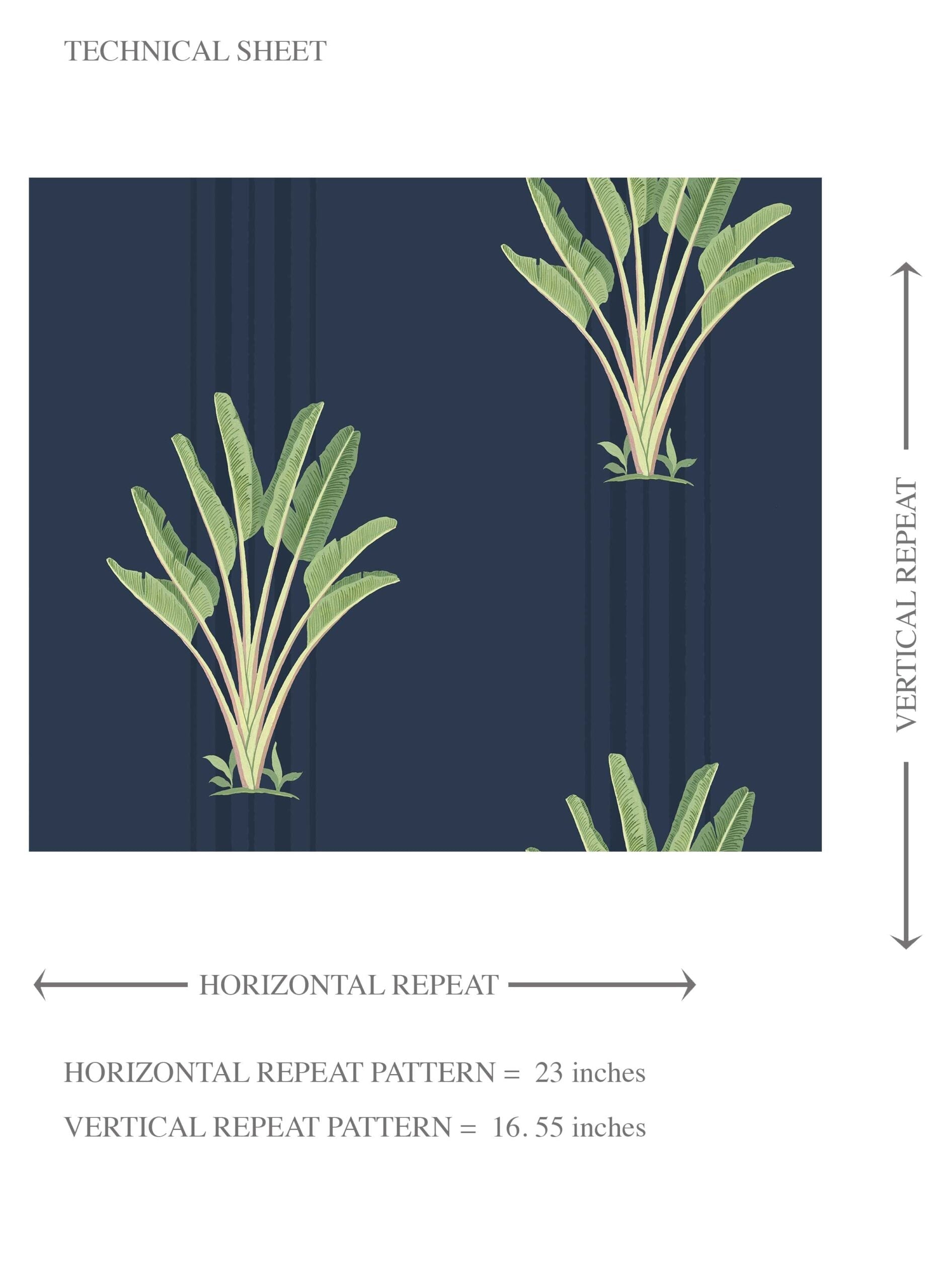 Botanical/ Floral Block Print Kids Room Wallpaper Sample (Navy Blue/ Green)