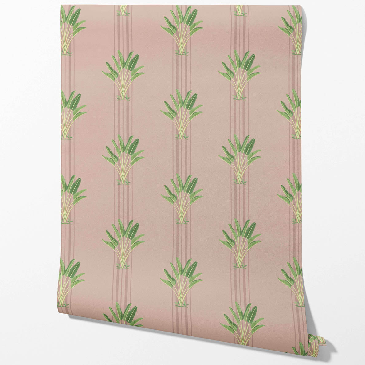 Botanical/ Floral Block Print Kitchen Wallpaper Sample (Pink/ Green)