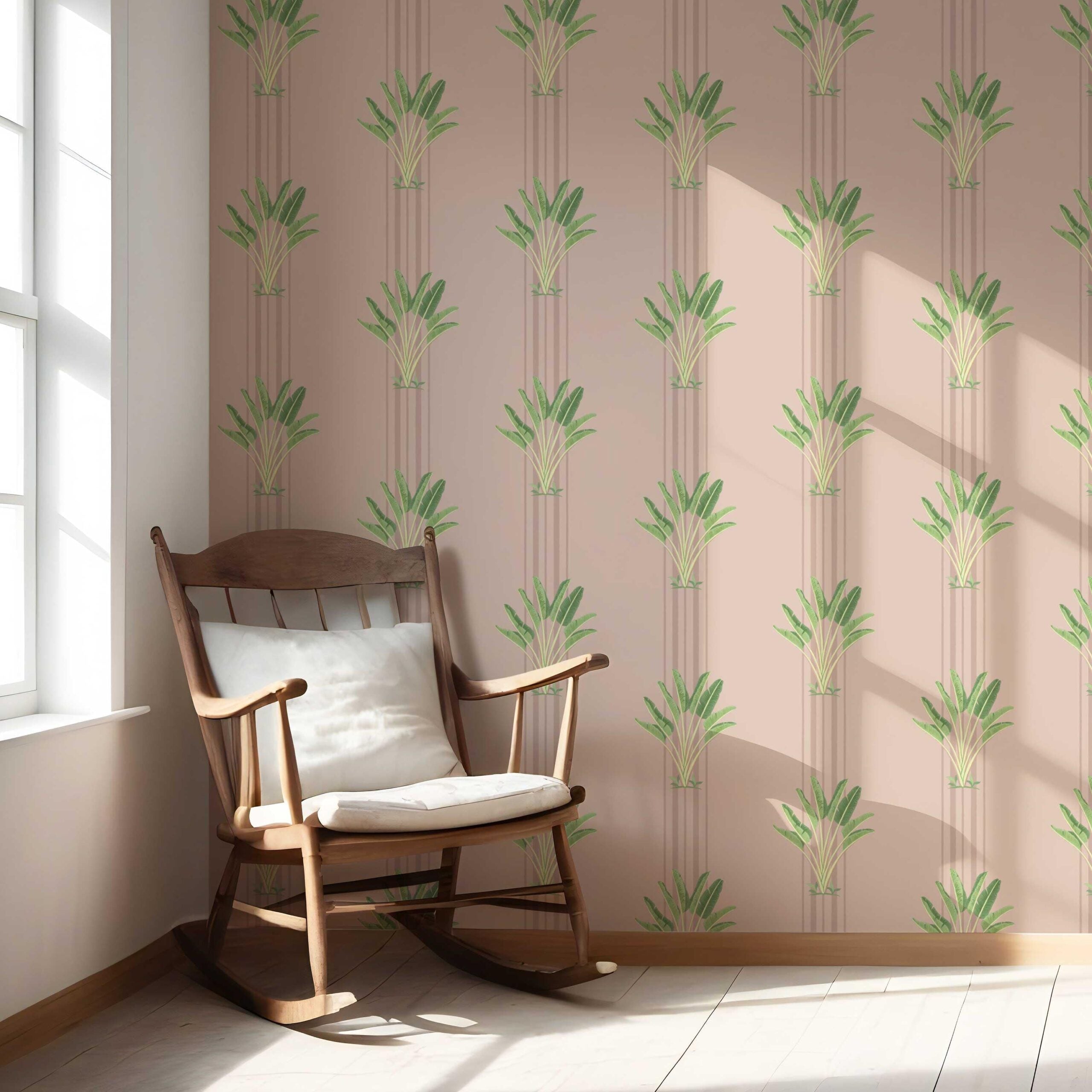 Botanical/ Floral Block Print Nursery Wallpaper Sample (Pink/ Green)