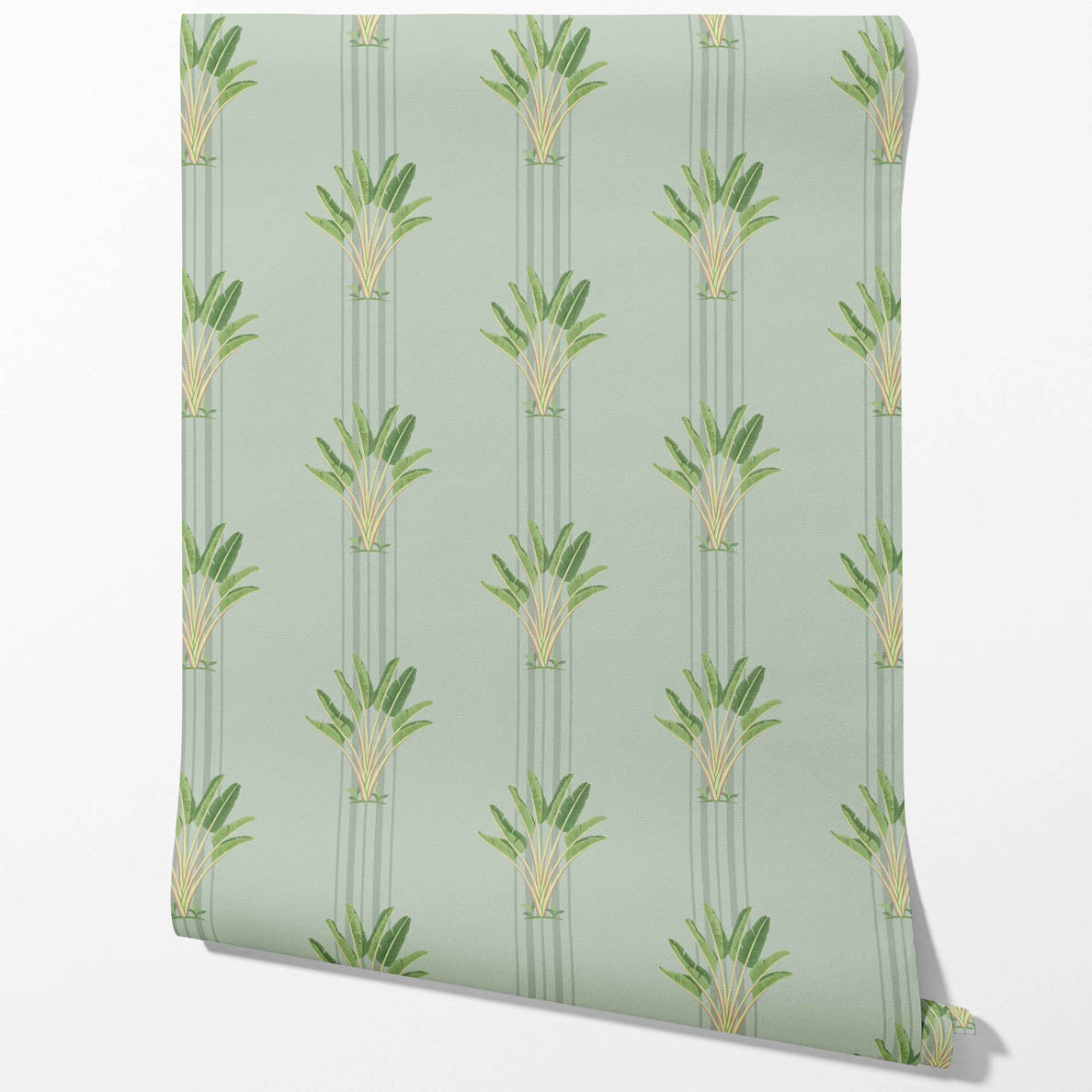 Botanical/ Floral Block Print Kitchen Wallpaper (Duck Egg Blue/ Green)