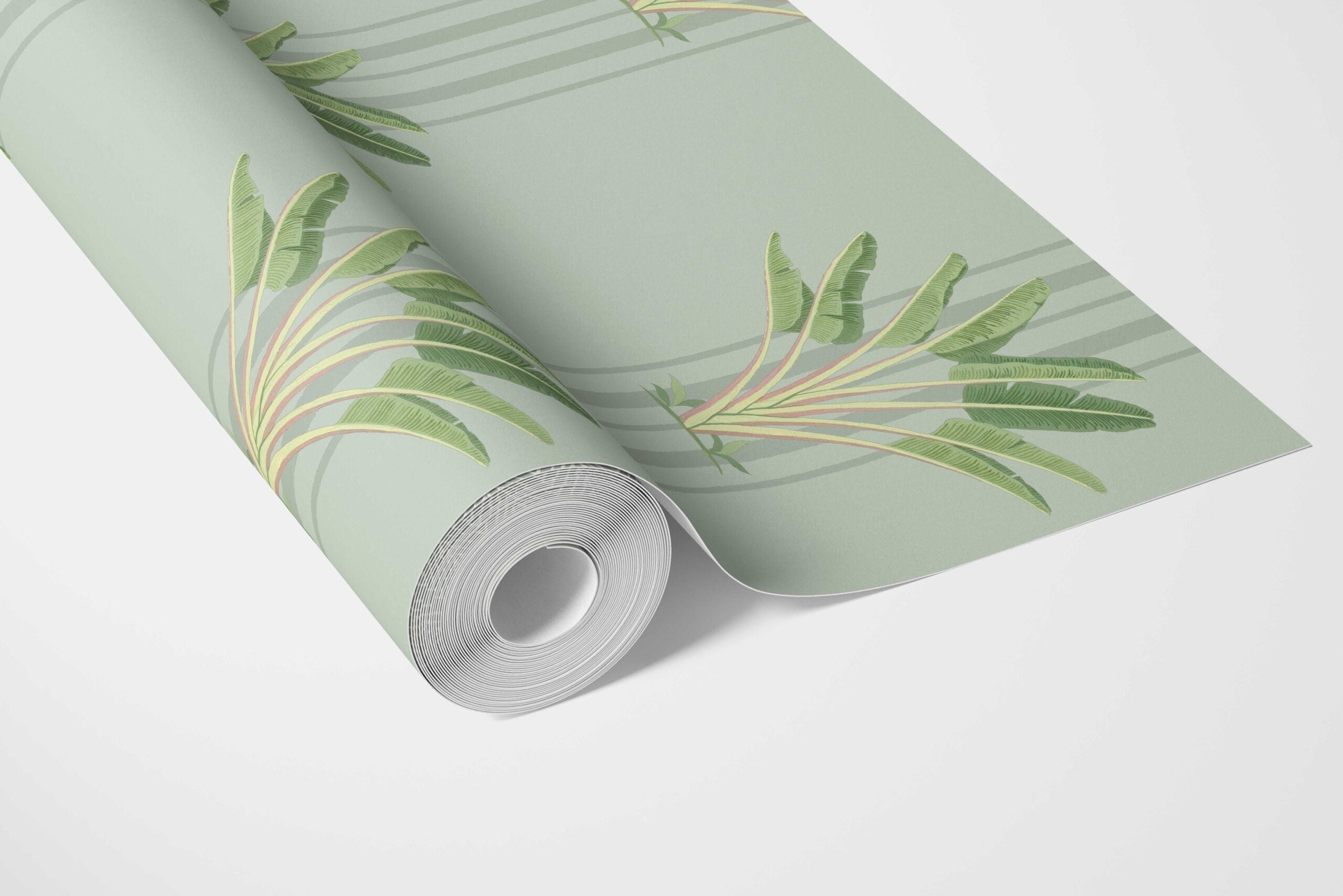 Botanical/ Floral Block Print Bathroom Wallpaper (Duck Egg Blue/ Green)
