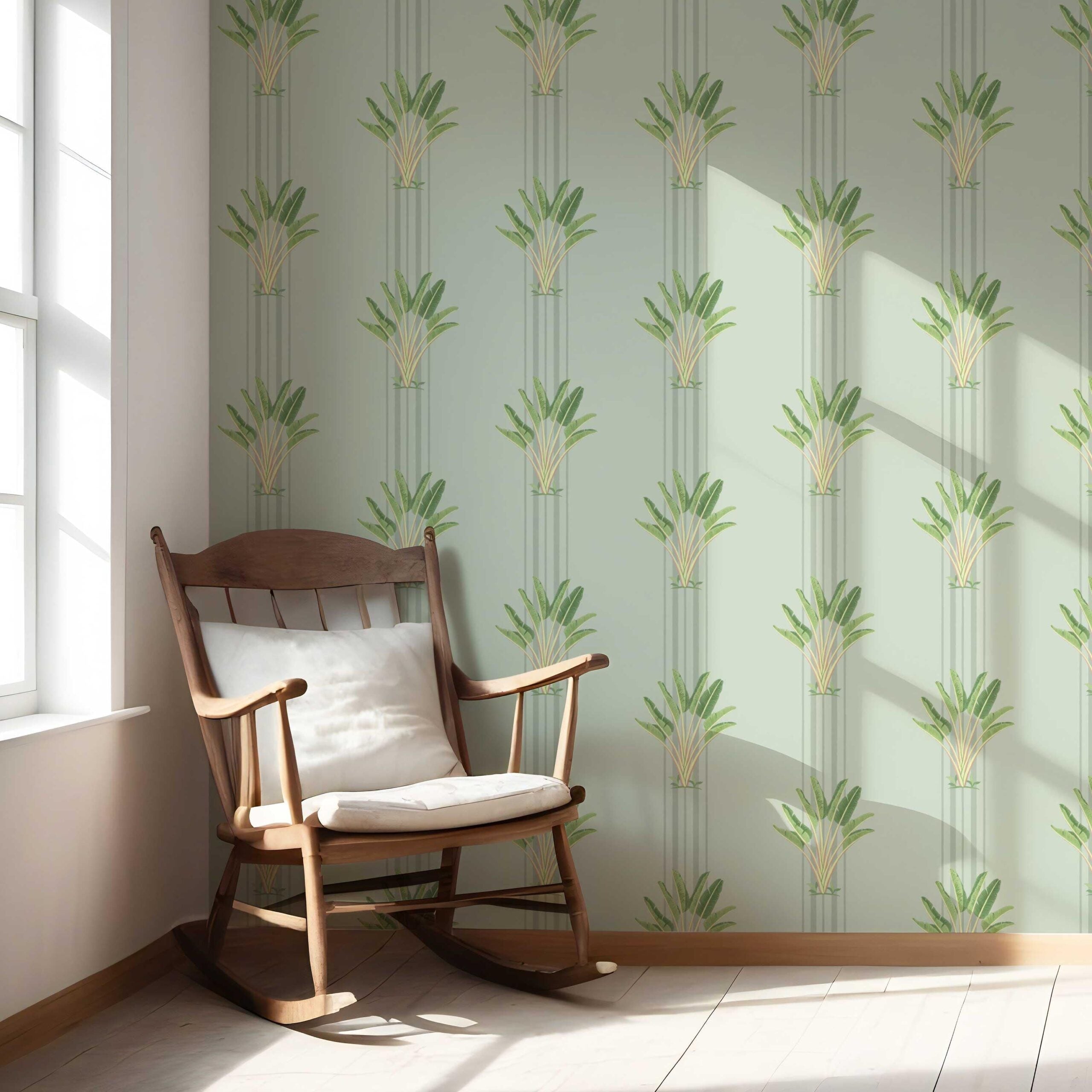 Botanical/ Floral Block Print Nursery Wallpaper (Duck Egg Blue/ Green)
