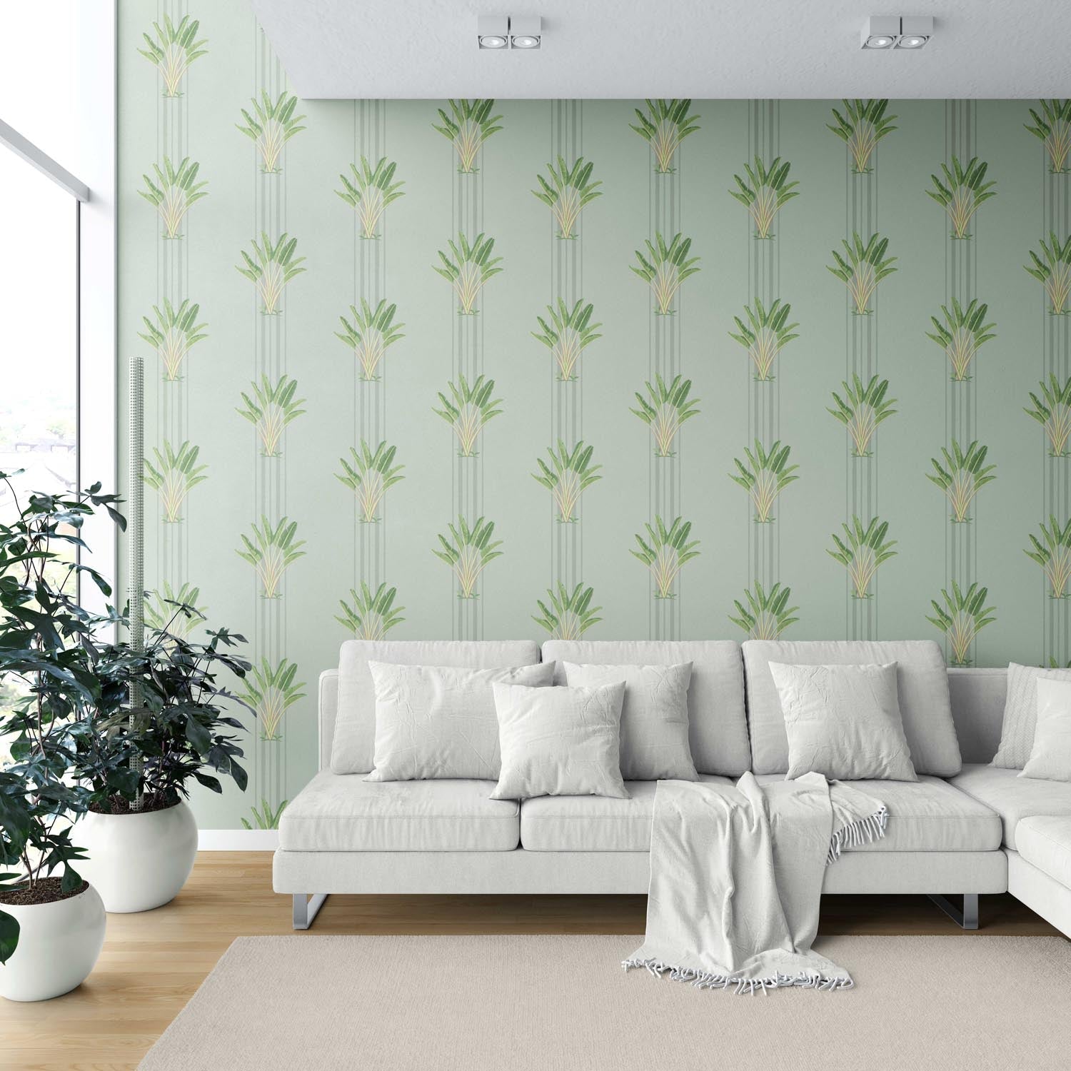 Botanical/ Floral Block Print Shower Toilet Wallpaper (Duck Egg Blue/ Green)
