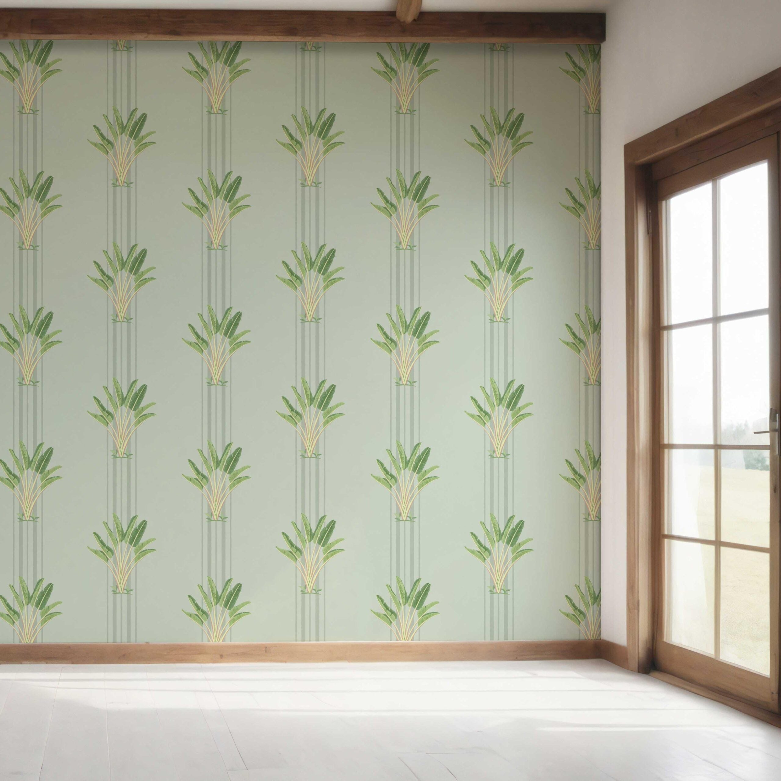 Botanical/ Floral Block Print Bedroom Wallpaper (Duck Egg Blue/ Green)