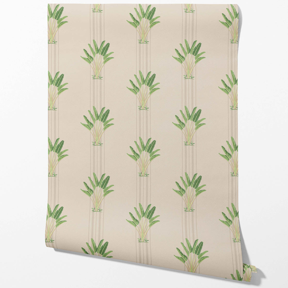 Botanical/ Floral Block Print Kitchen Wallpaper (Beige/ Cream/ Green)