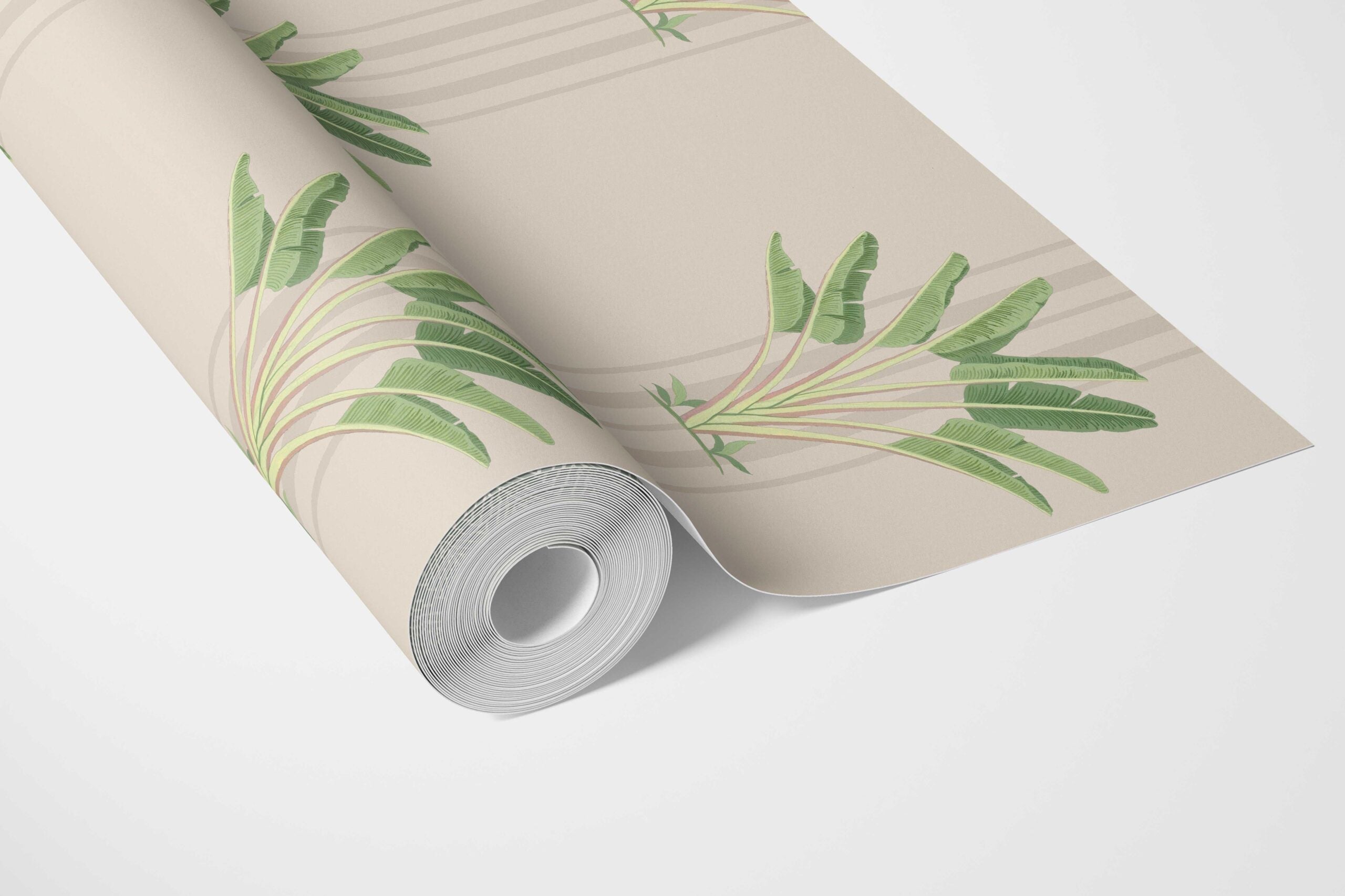 Botanical/ Floral Block Print Bathroom Wallpaper (Beige/ Cream/ Green)