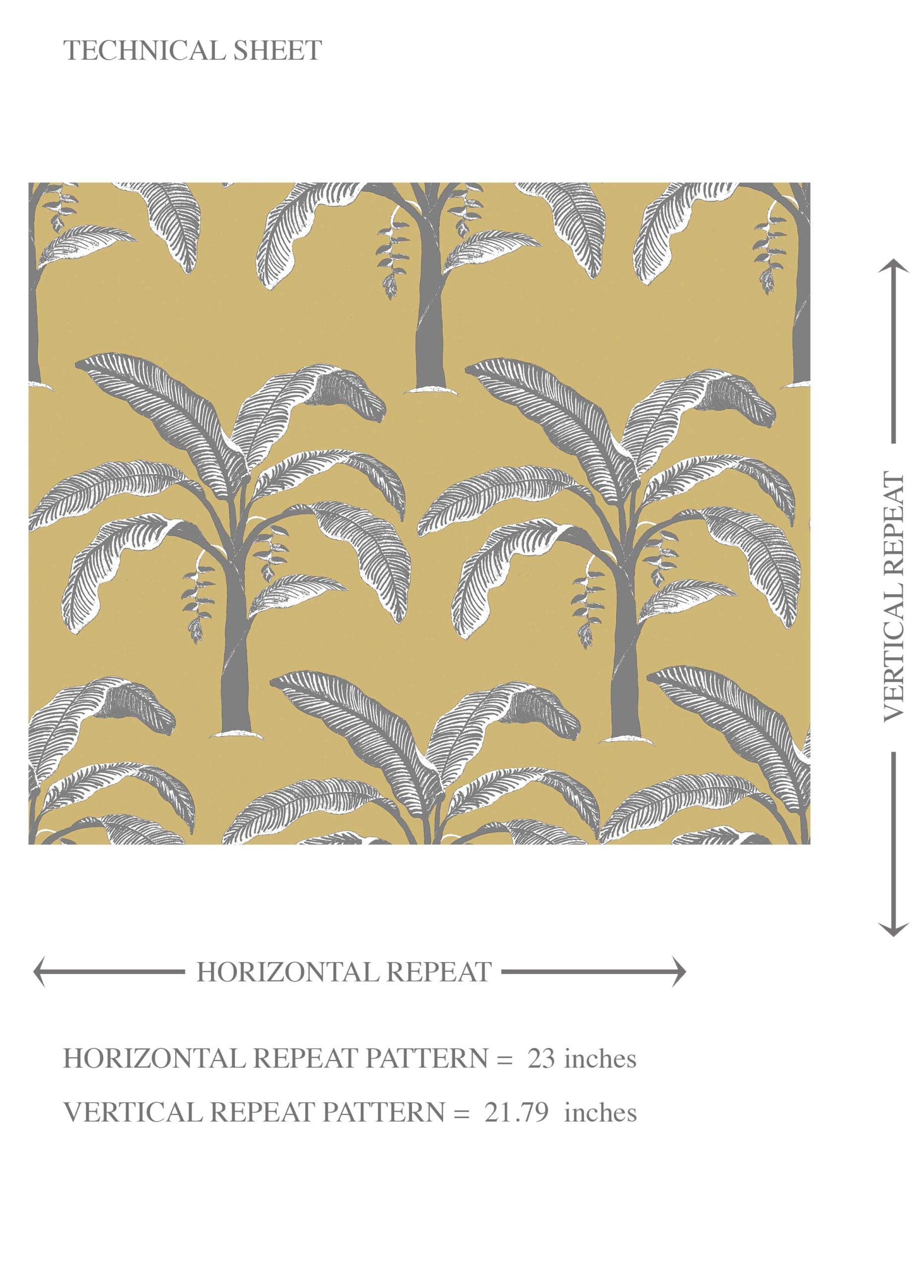 Floral/ Botanical Palm Trees Patterned Kids Room Wallpaper Sample (Yellow/ Gray)