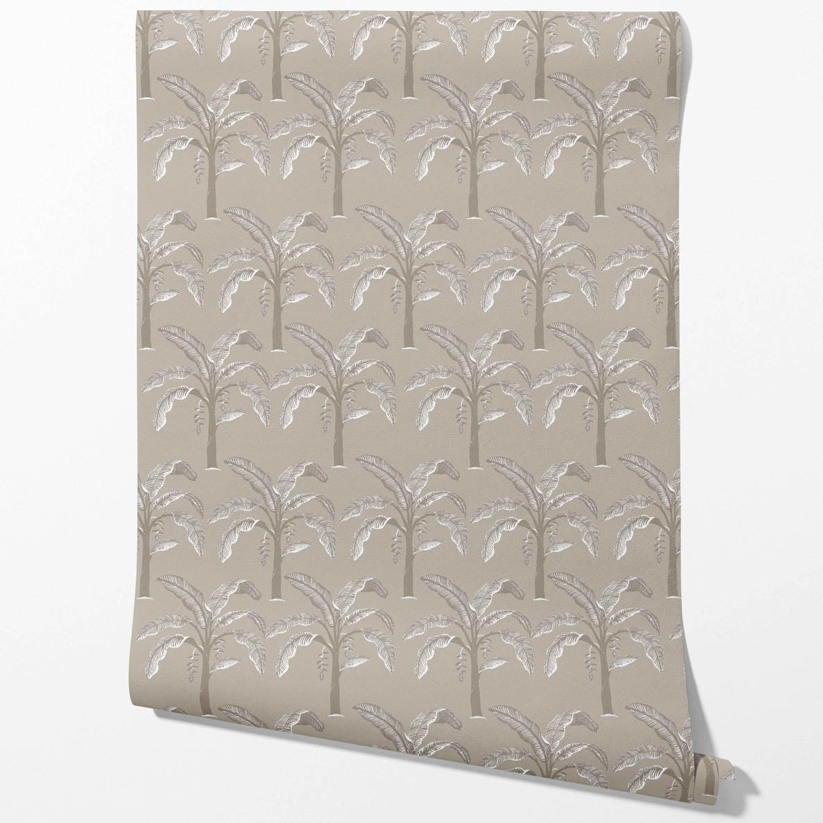 Floral/ Botanical Palm Trees Patterned Traditional Wallpaper Sample (Greige/ Soft Taupe/ Gray)