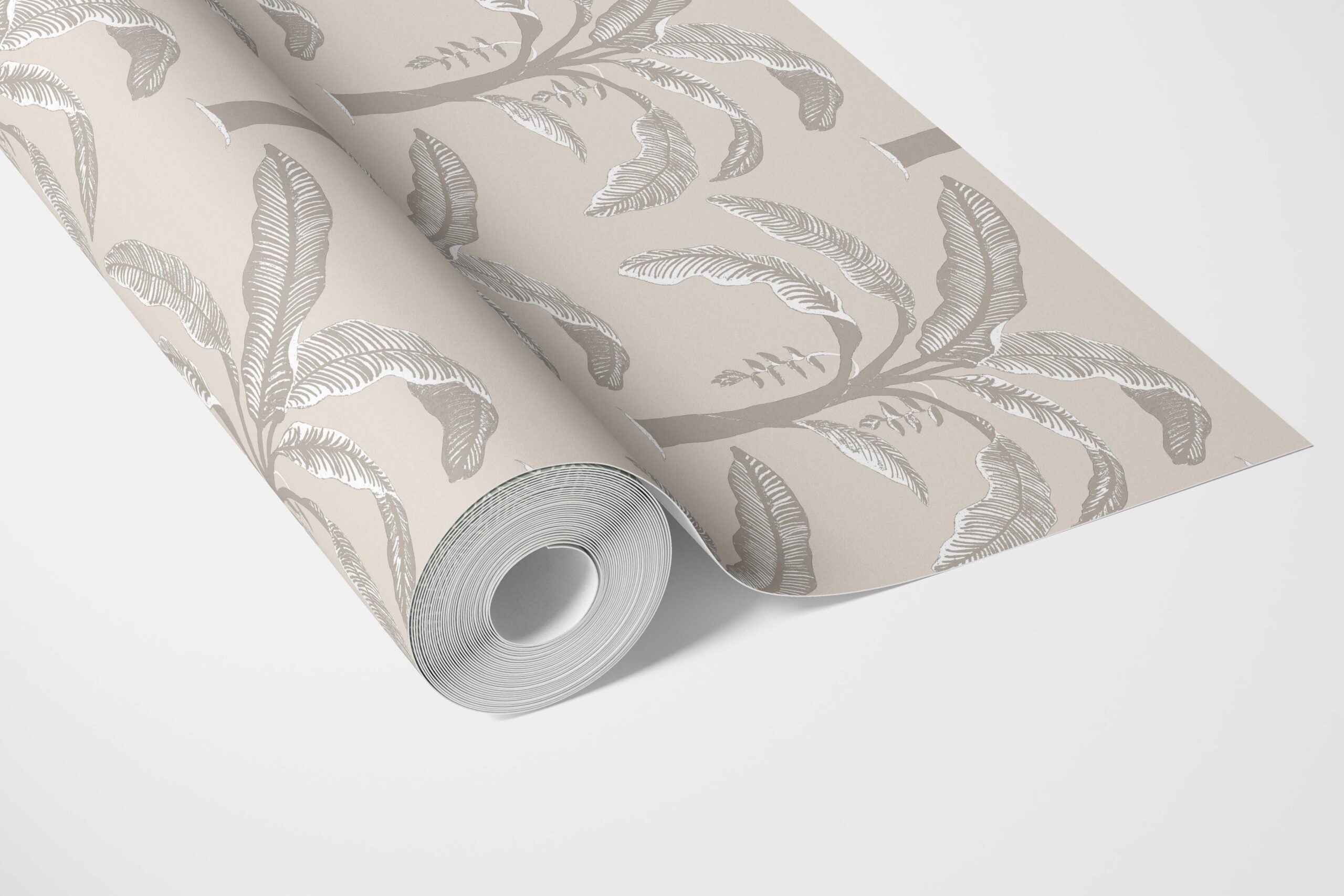 Floral/ Botanical Palm Trees Patterned Bathroom Wallpaper Sample (Palm Beige/ Gray/ Soft Taupe)