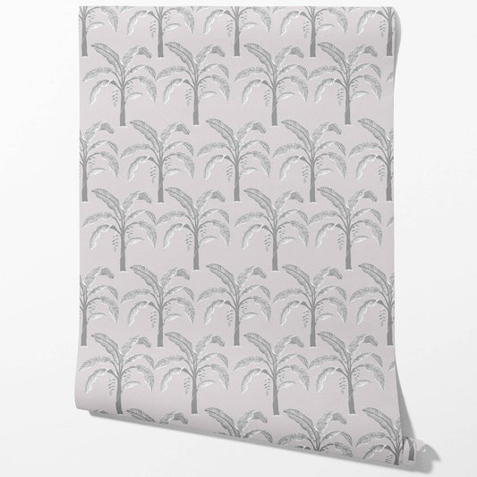 Floral/ Botanical Palm Trees Patterned Traditional Wallpaper (Gray)