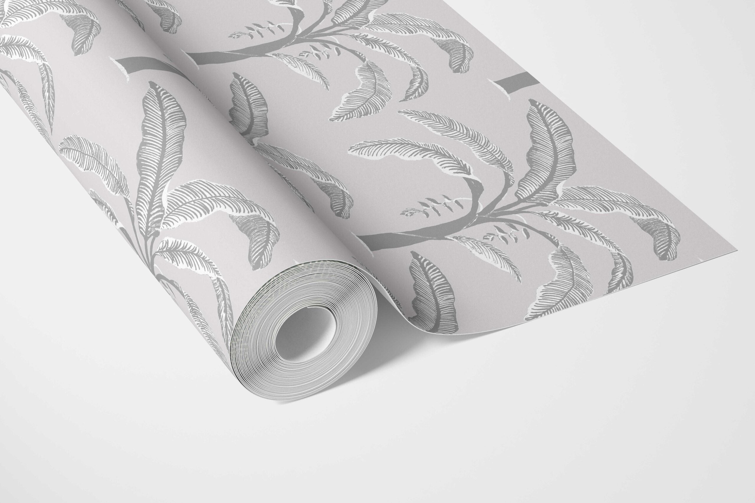 Floral/ Botanical Palm Trees Patterned Bathroom Wallpaper Sample (Gray)