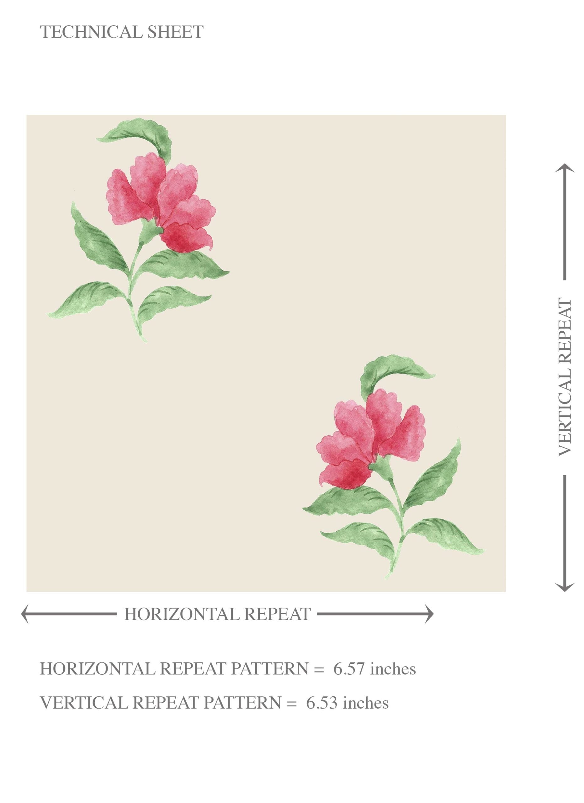 Vintage-Inspired Floral Block Print Kids Room Wallpaper Sample (Pink/ Green/ Beige)