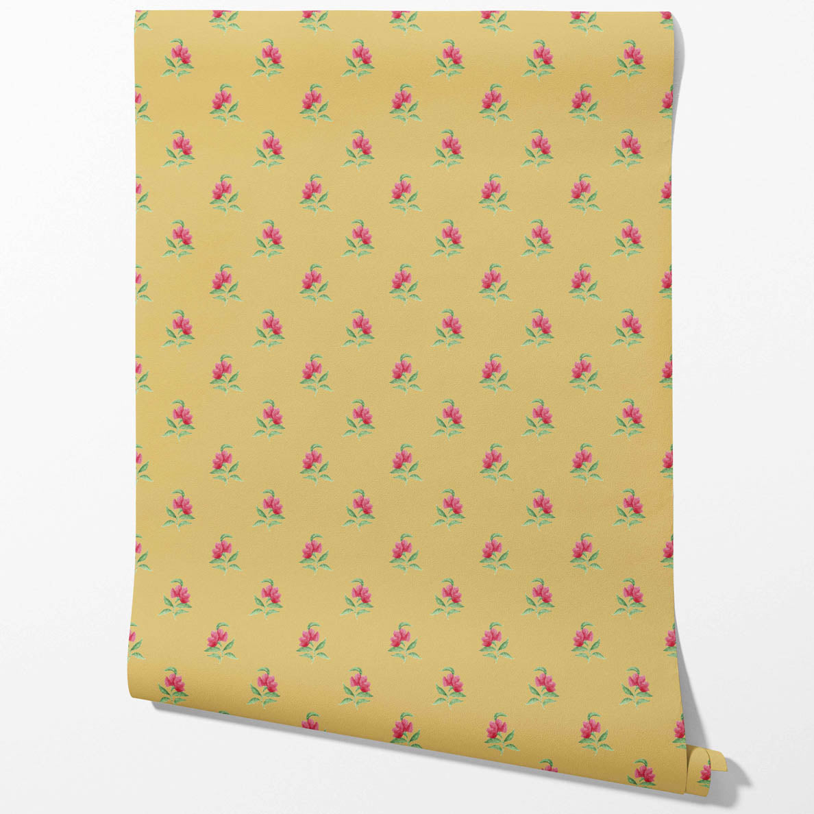 Vintage-Inspired Floral Block Print Traditional Wallpaper (Yellow/ Pink/ Green)