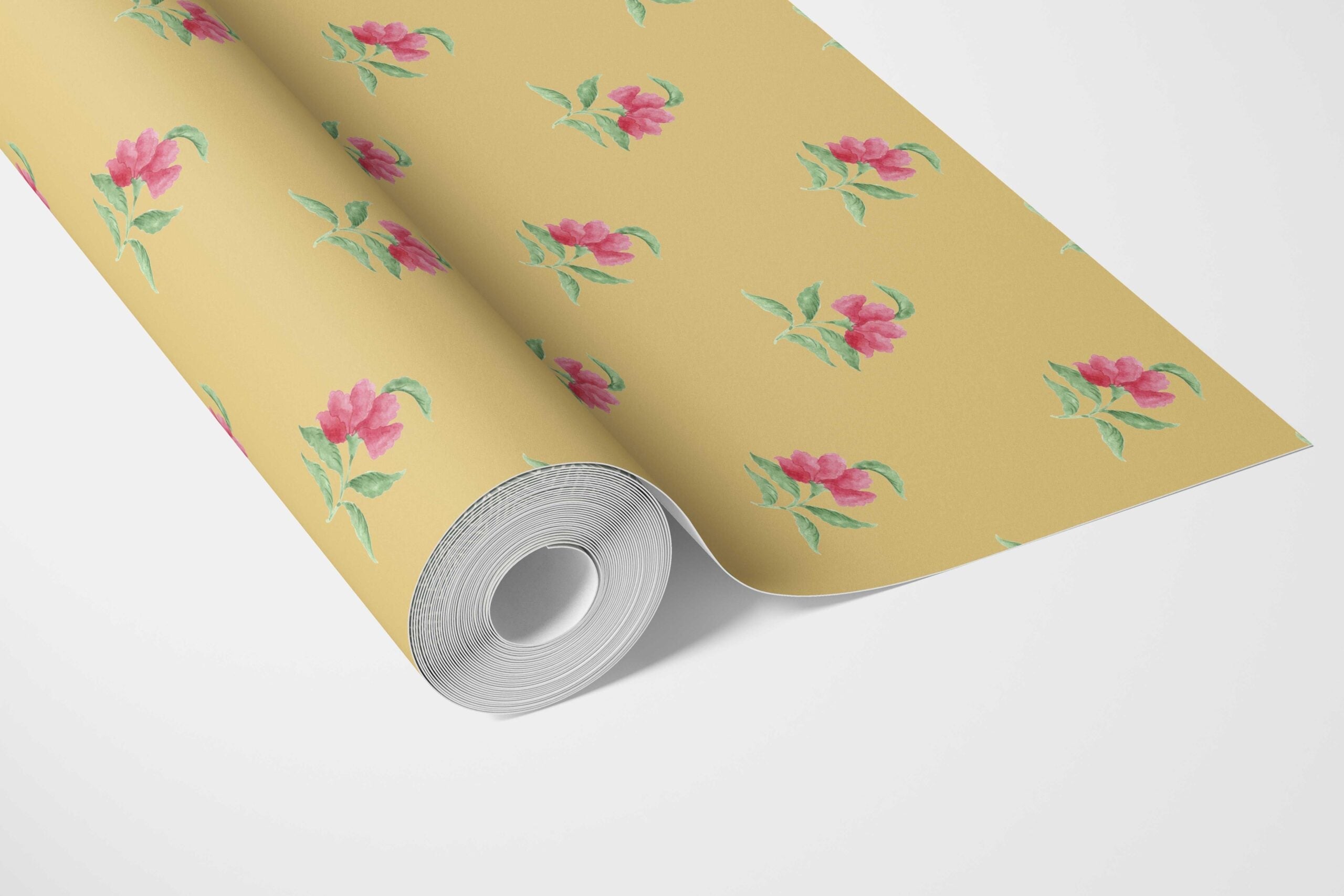 Vintage-Inspired Floral Block Print Kitchen Wallpaper Sample (Yellow/ Pink/ Green)
