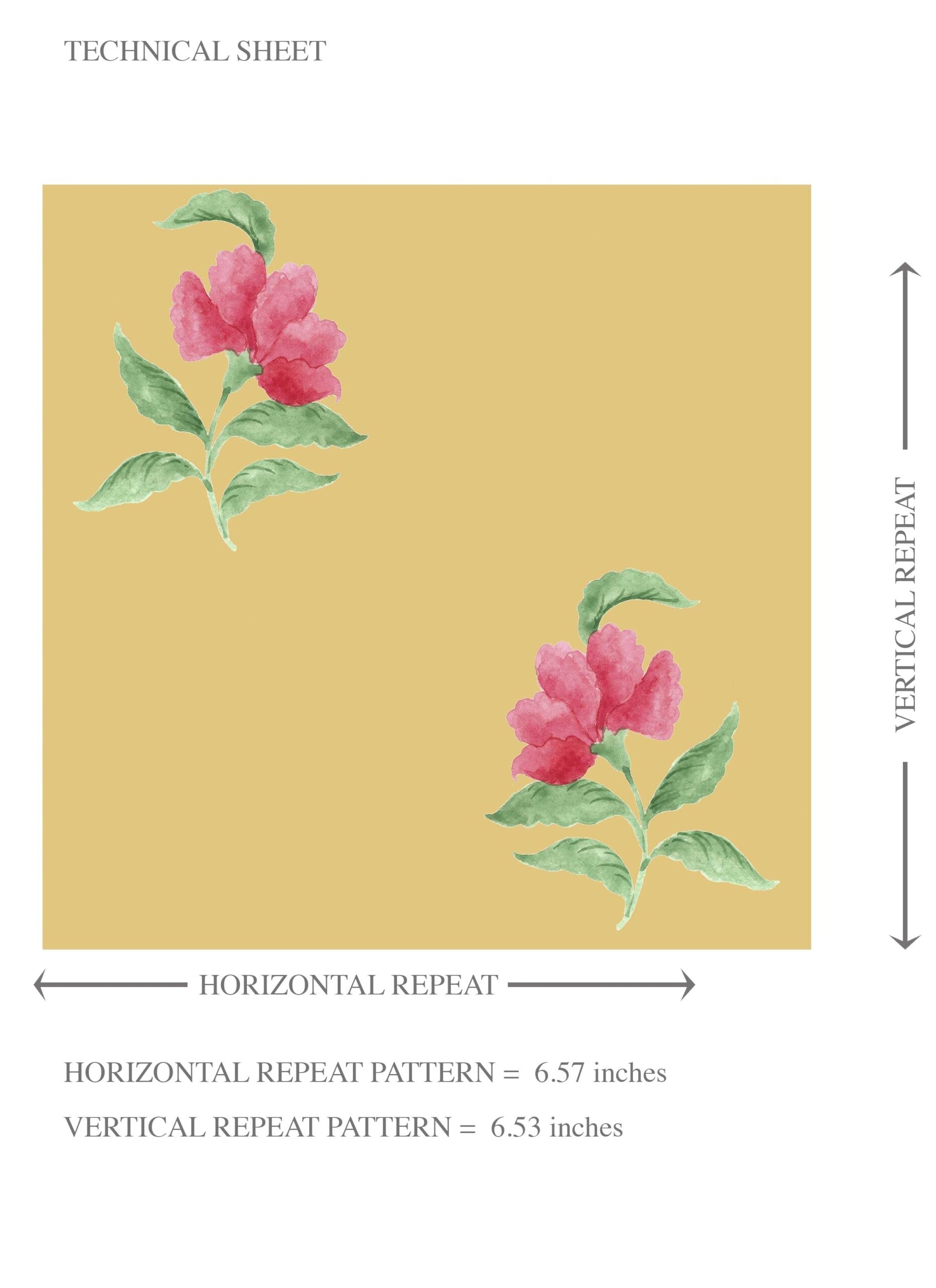 Vintage-Inspired Floral Block Print Kids Room Wallpaper Sample (Yellow/ Pink/ Green)