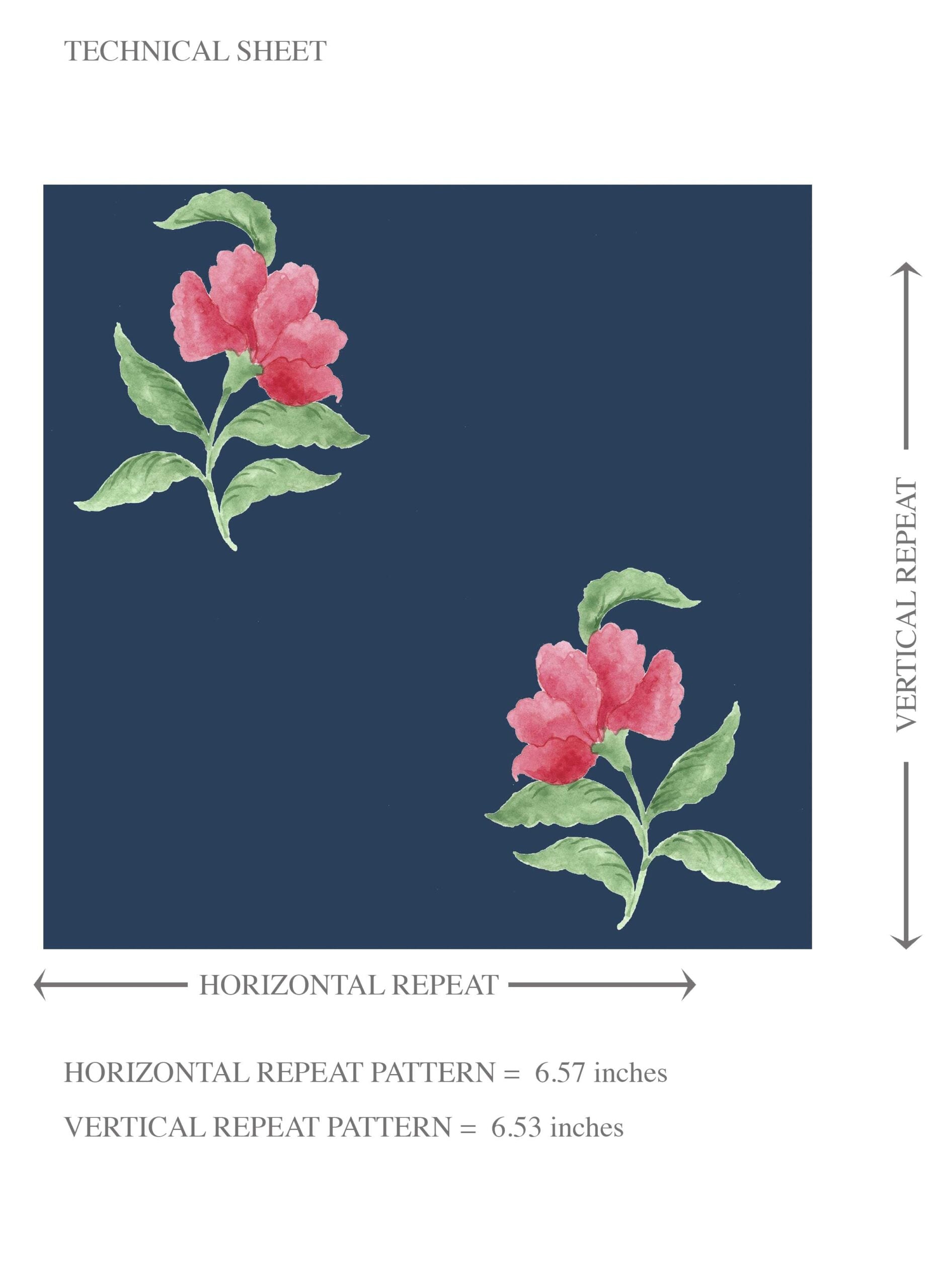 Vintage-Inspired Floral Block Print Kids Room Wallpaper Sample (Navy Blue/ Pink/ Green)