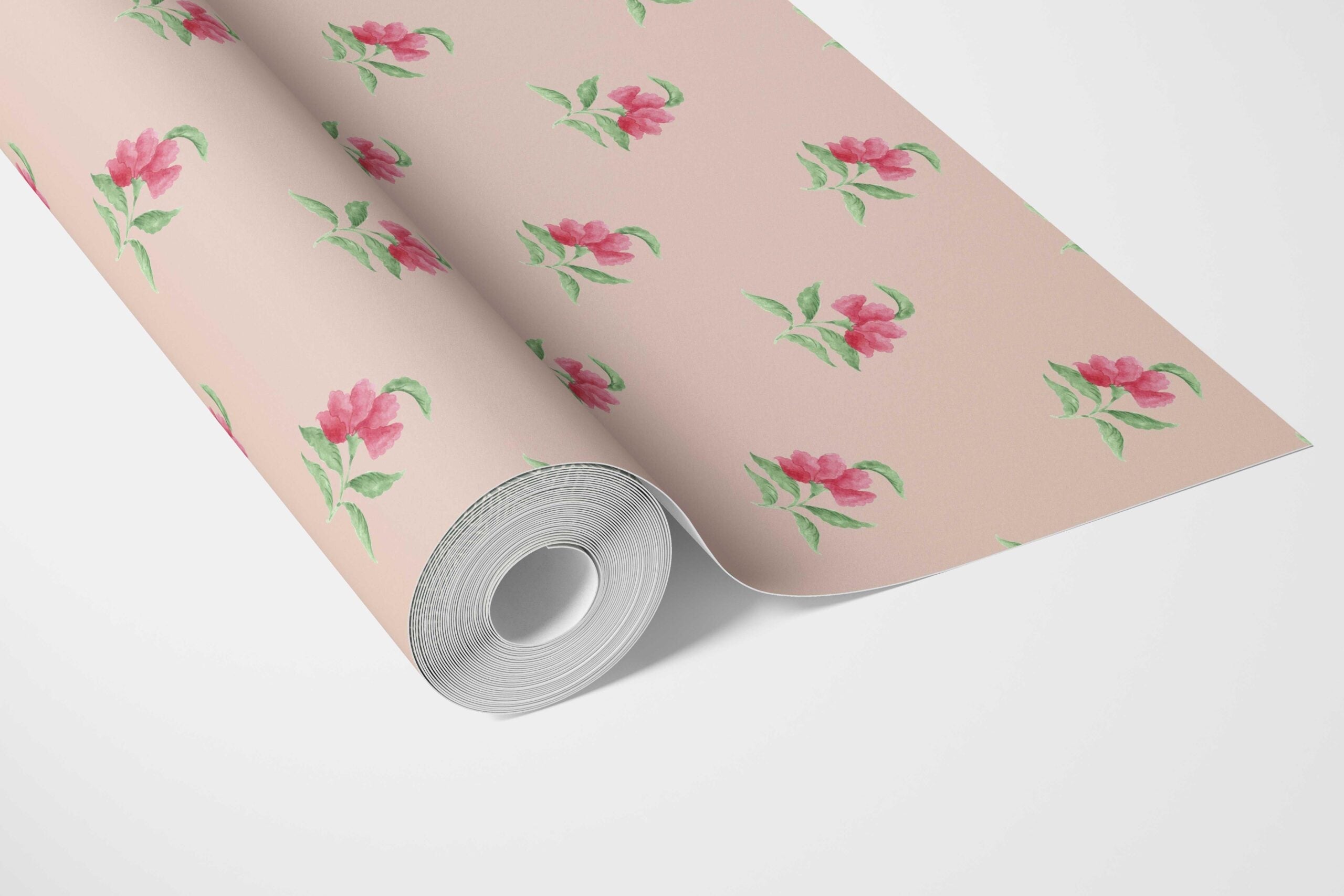 Vintage-Inspired Floral Block Print Kitchen Wallpaper Sample (Pink/ Green)