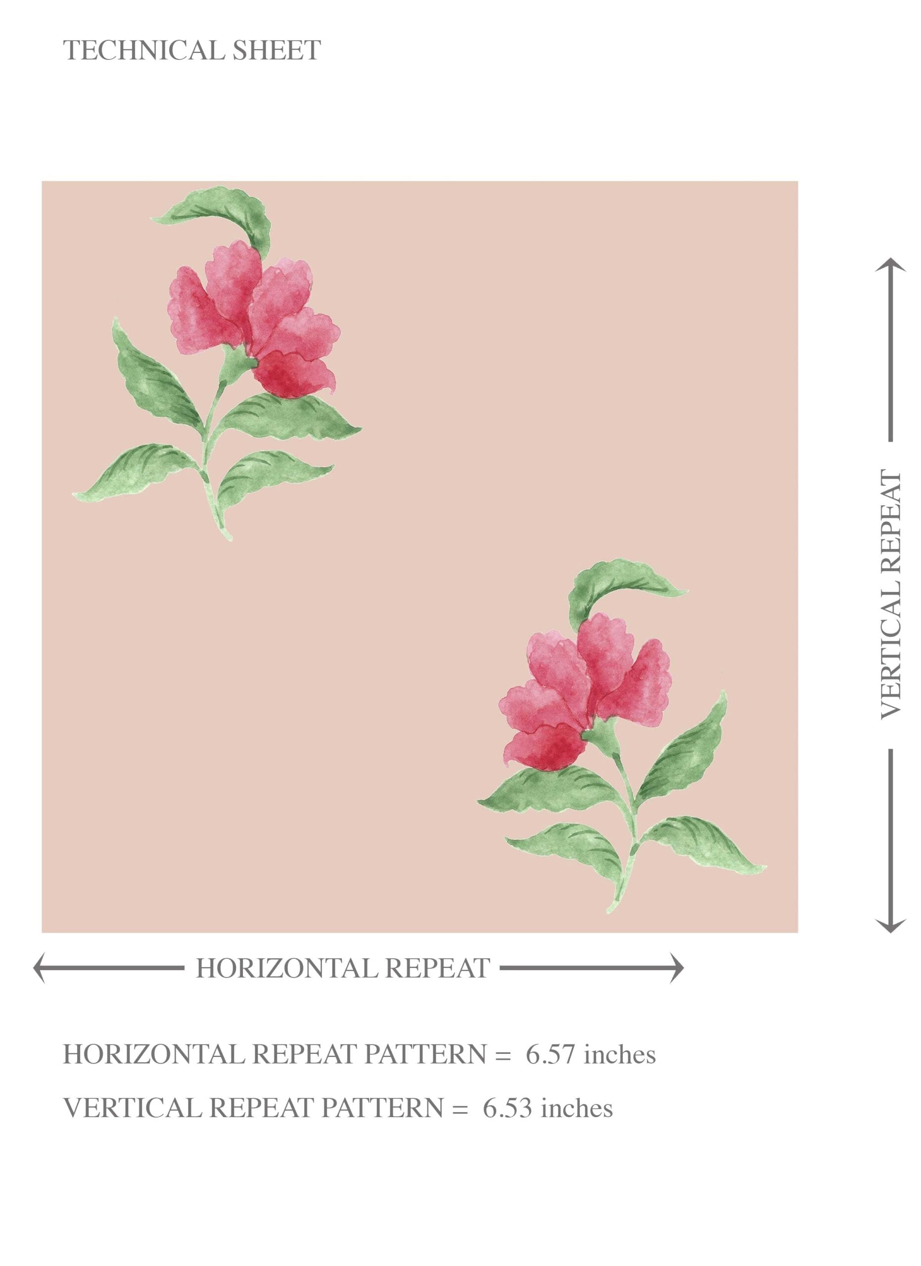 Vintage-Inspired Floral Block Print Kids Room Wallpaper (Pink/ Green)