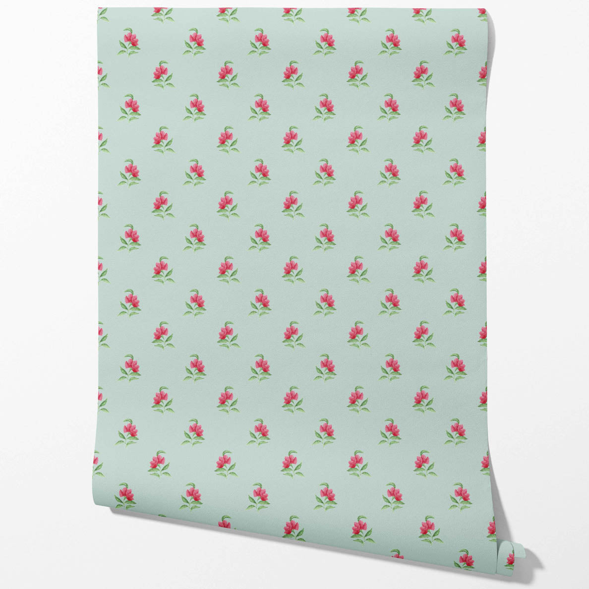Vintage-Inspired Floral Block Print Traditional Wallpaper (Blue/ Pink/ Green)