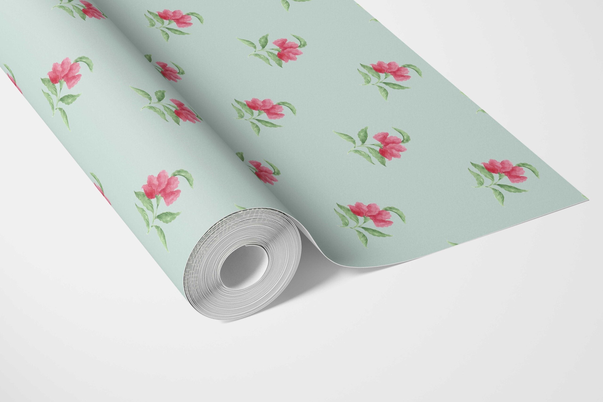 Vintage-Inspired Floral Block Print Kitchen Wallpaper Sample (Blue/ Pink/ Green)