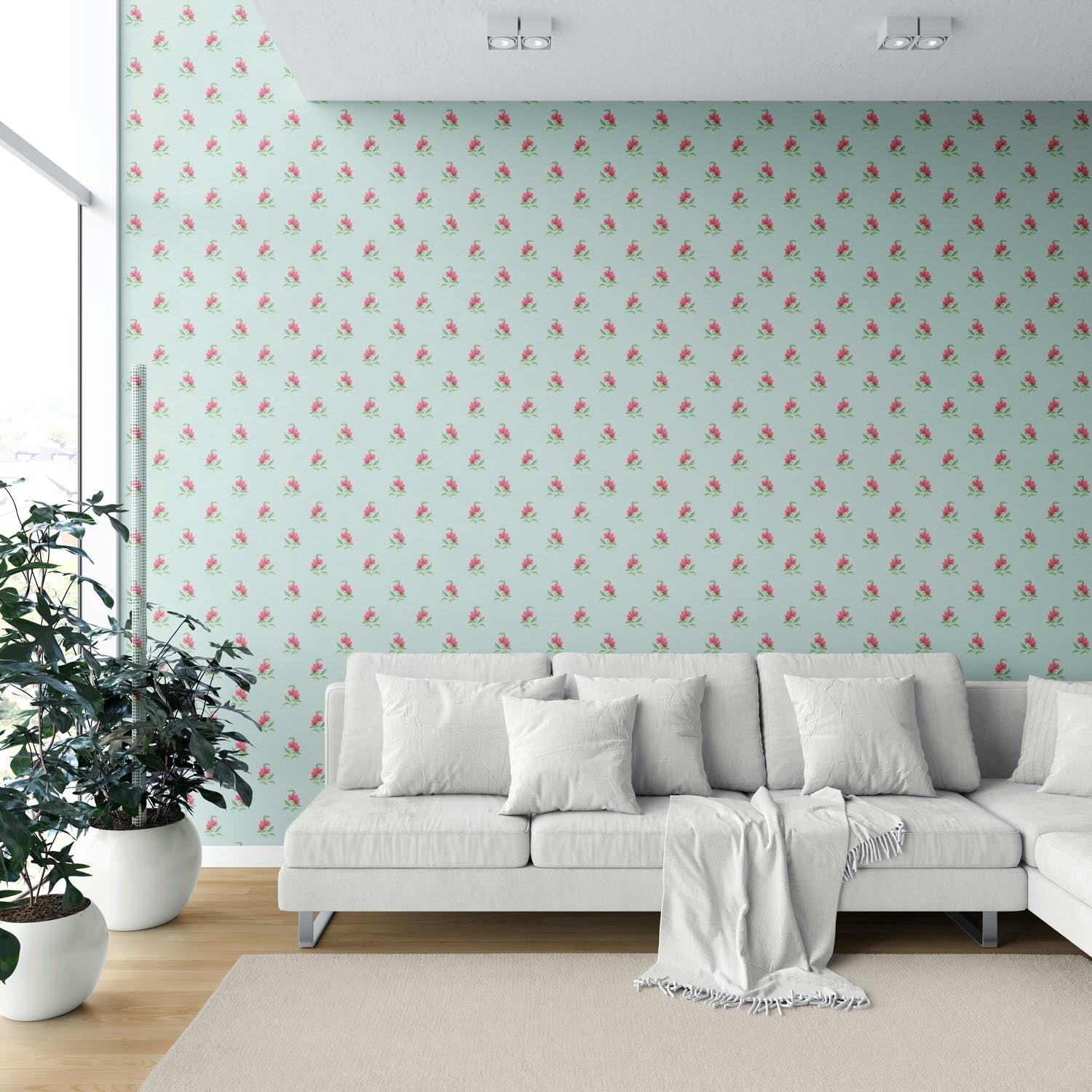 Vintage-Inspired Floral Block Print Shower Toilet Wallpaper (Blue/ Pink/ Green)