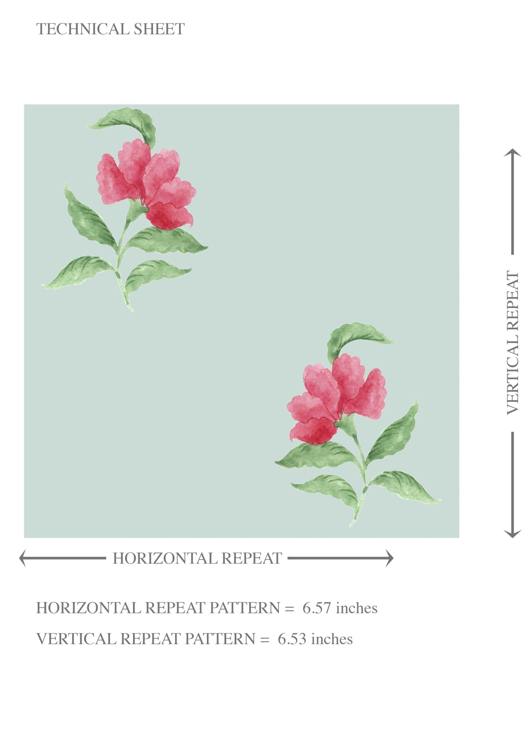 Vintage-Inspired Floral Block Print Kids Room Wallpaper Sample (Blue/ Pink/ Green)