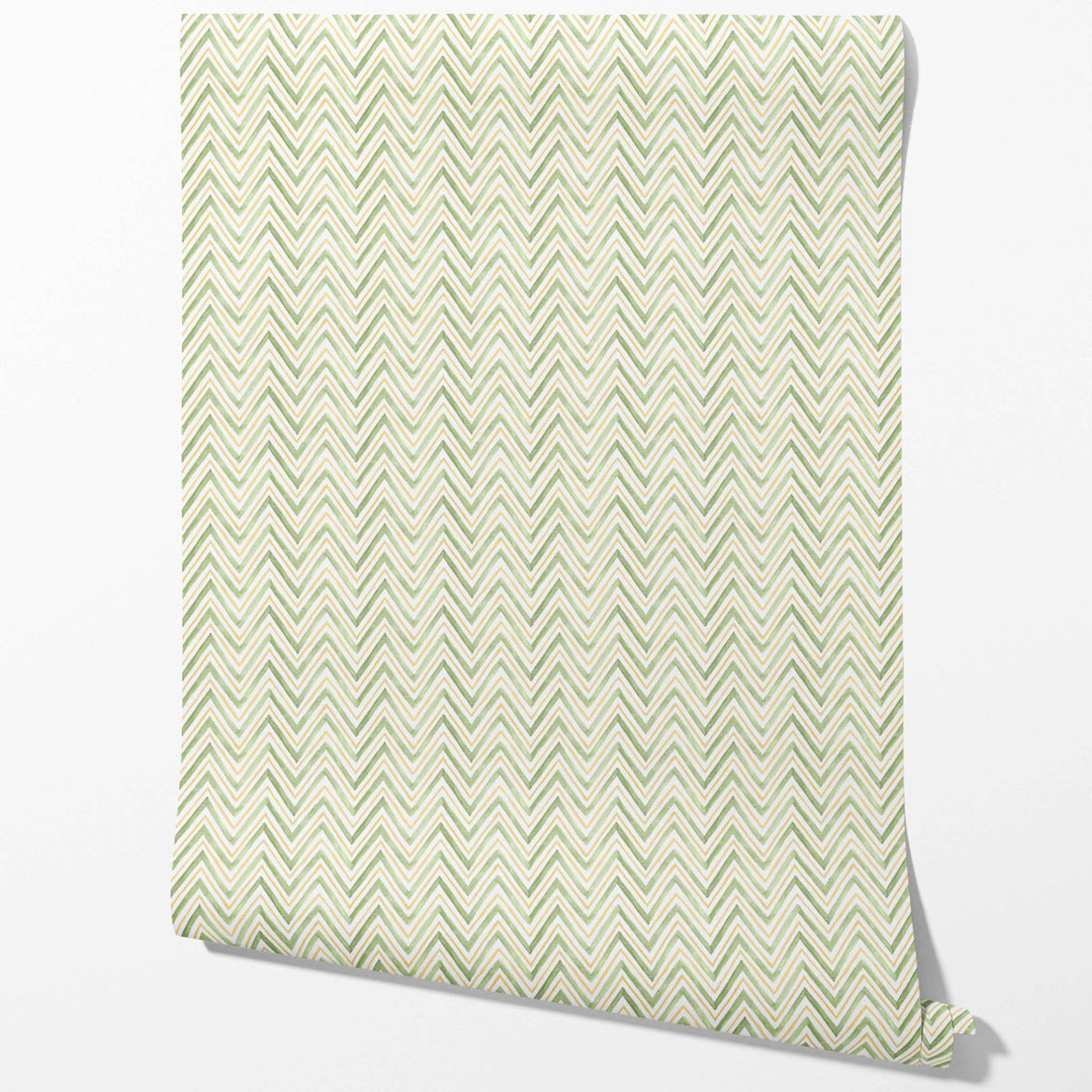 Geometric Zigzag/ Chevron Traditional Wallpaper Sample (Green/ Yellow)