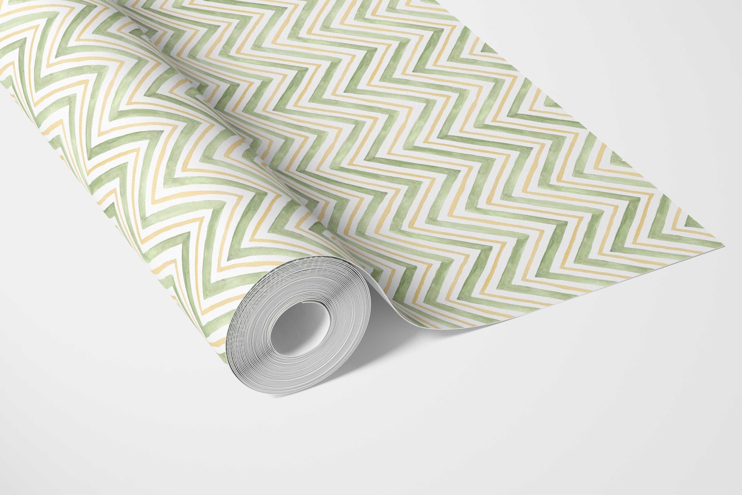 Geometric Zigzag/ Chevron Kitchen Wallpaper Sample (Green/ Yellow)