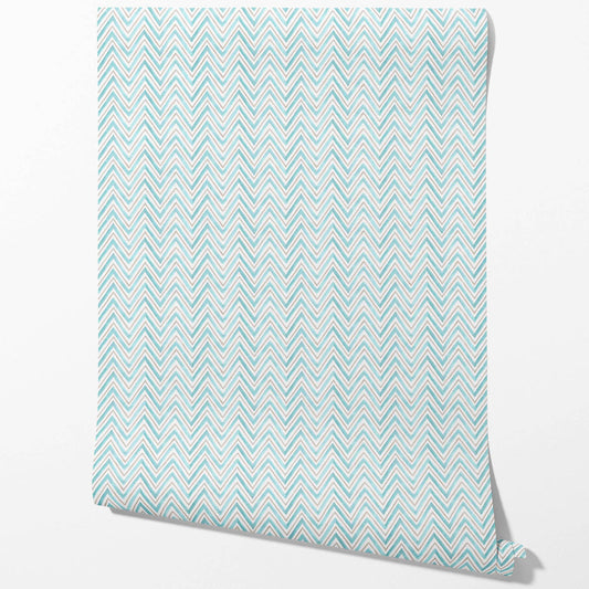 Geometric Zigzag/ Chevron Traditional Wallpaper (Blue)
