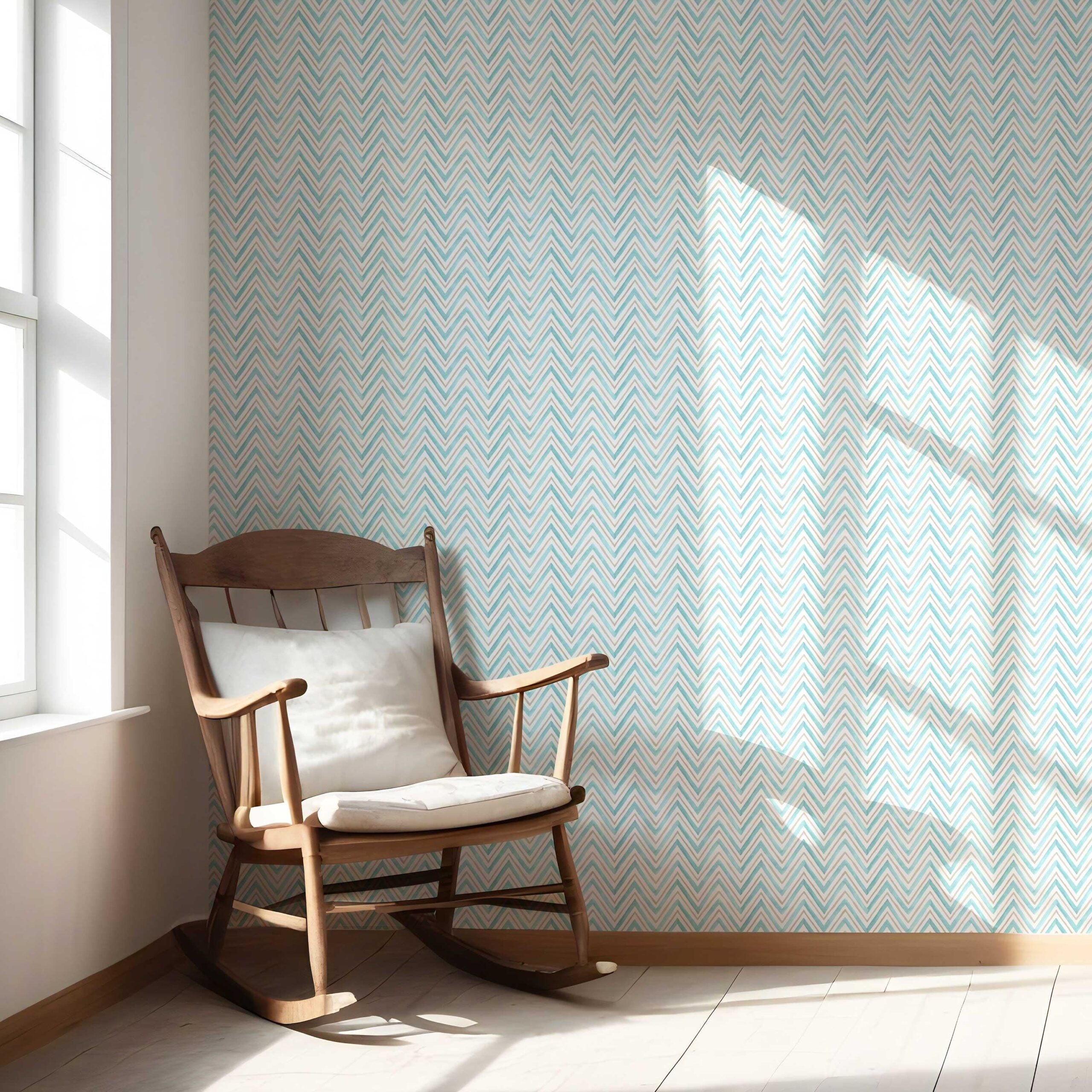 Geometric Zigzag/ Chevron Nursery Wallpaper (Blue)