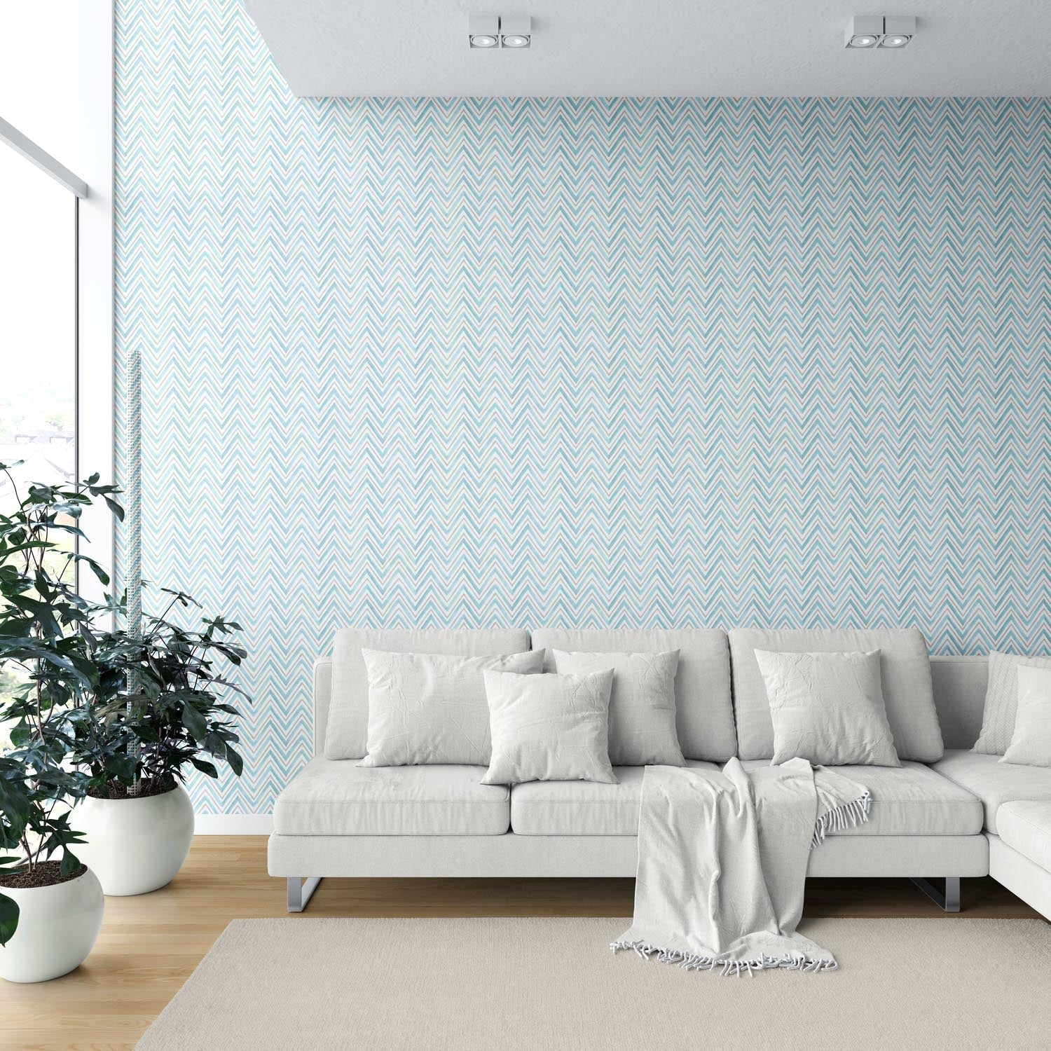Geometric Zigzag/ Chevron Shower Toilet Wallpaper Sample (Blue)