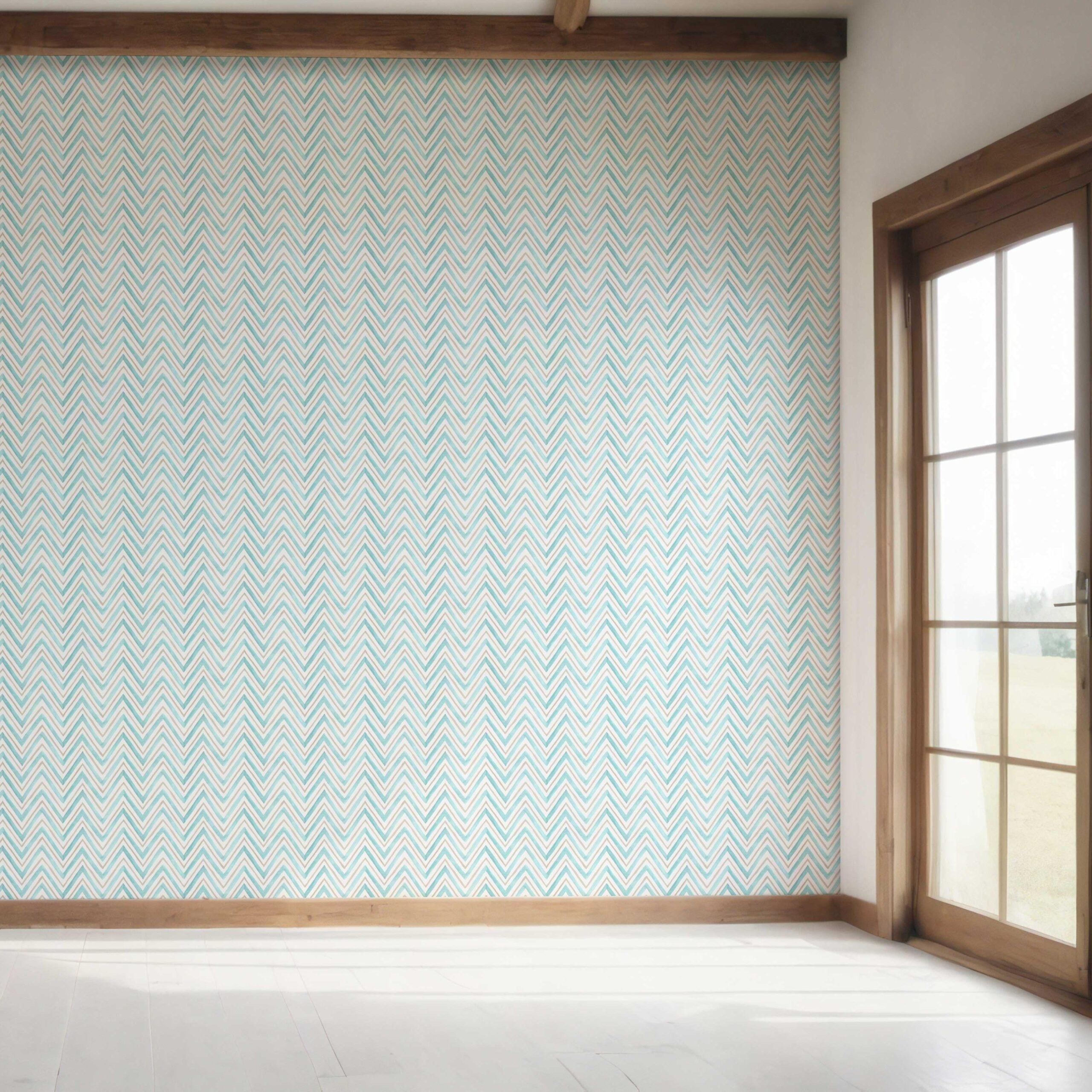Geometric Zigzag/ Chevron Bedroom Wallpaper (Blue)