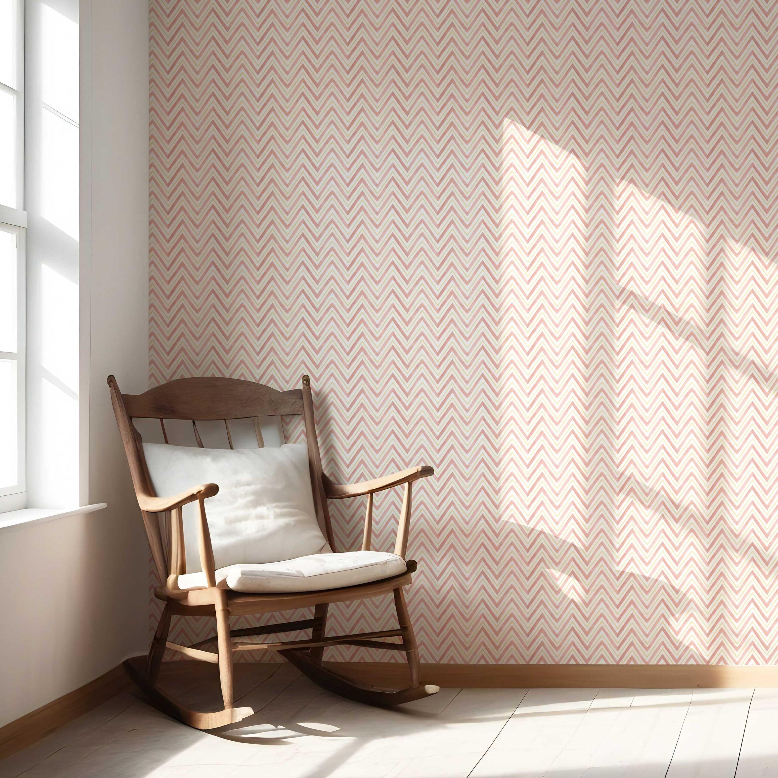 Geometric Zigzag/ Chevron Nursery Wallpaper Sample (Pink/ Yellow)