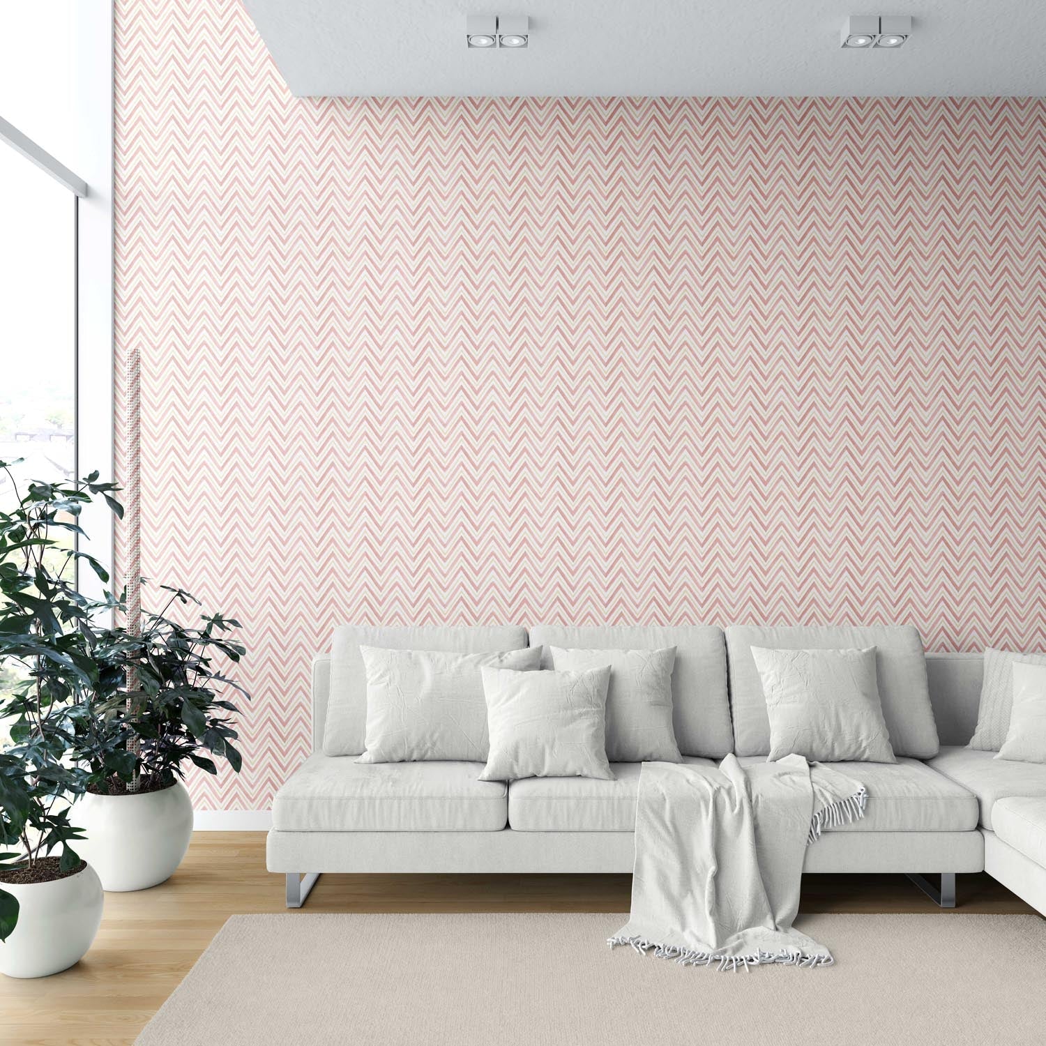 Geometric Zigzag/ Chevron Shower Toilet Wallpaper Sample (Pink/ Yellow)