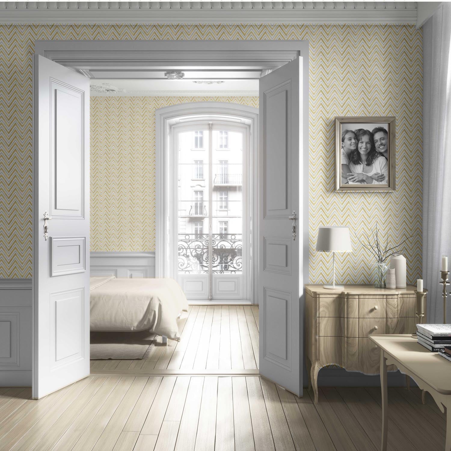 Geometric Zigzag/ Chevron Living Room Wallpaper Sample (Yellow)