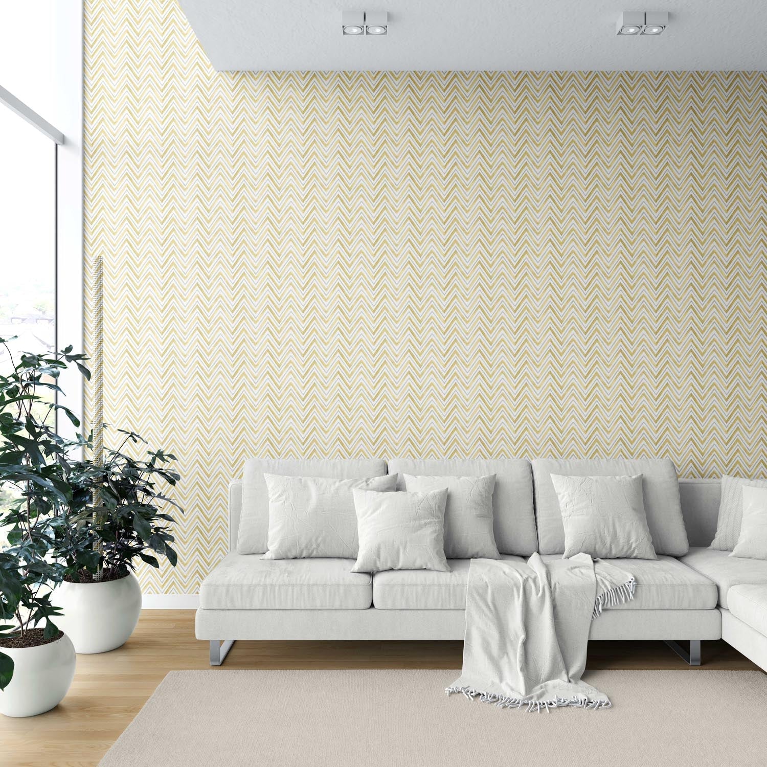 Geometric Zigzag/ Chevron Shower Toilet Wallpaper Sample (Yellow)