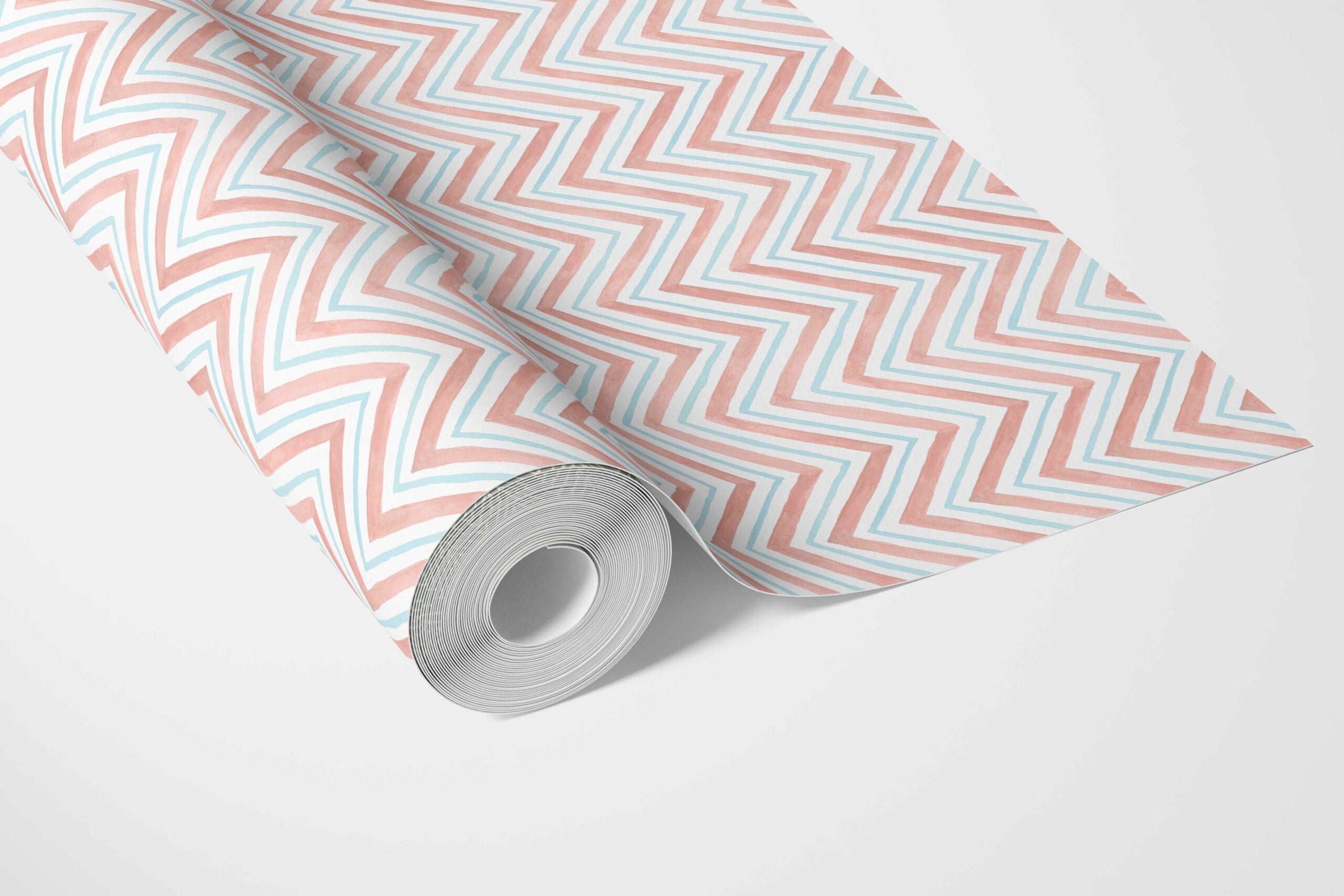 Geometric Zigzag/ Chevron Kitchen Wallpaper (Coral Pink/ Blue)