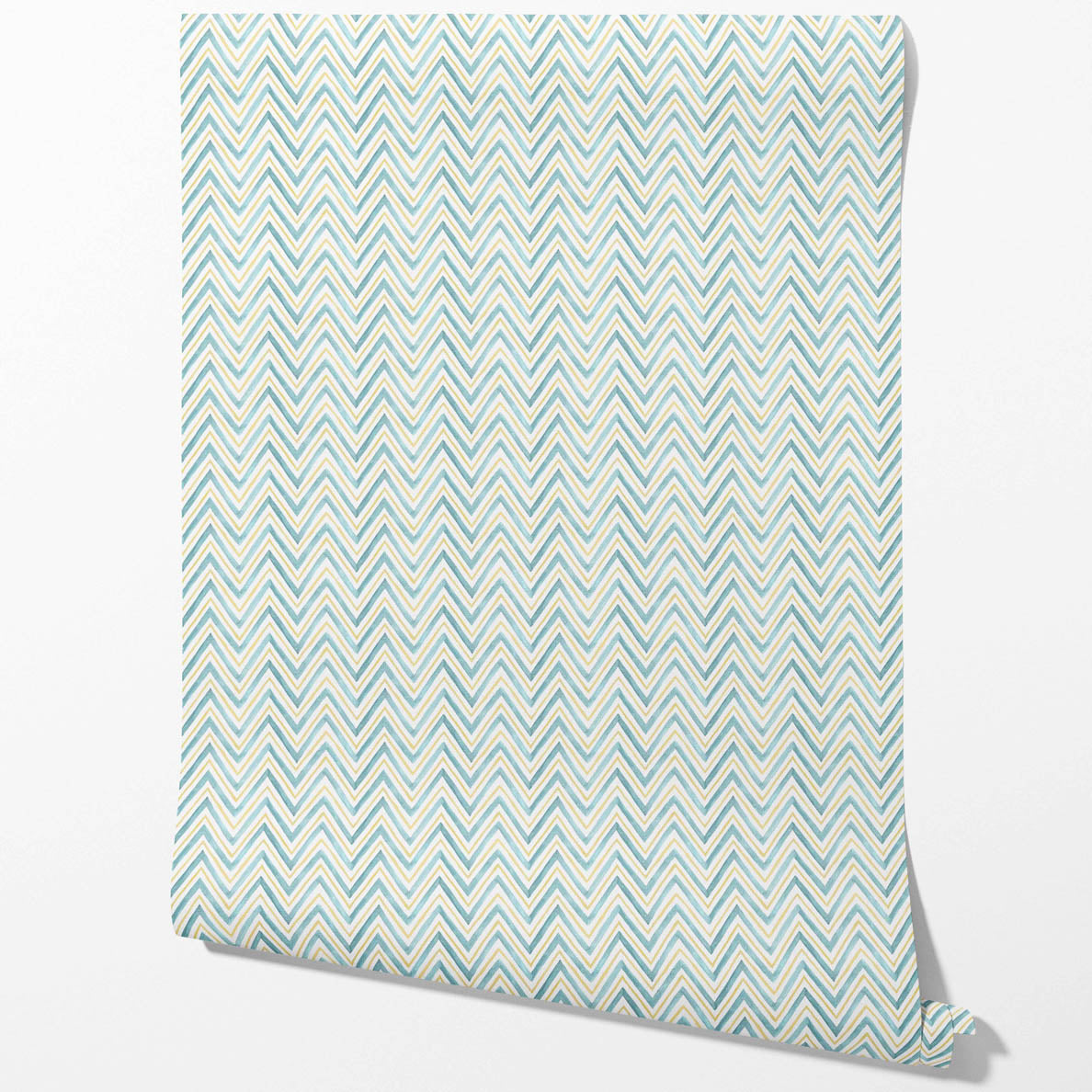 Geometric Zigzag/ Chevron Traditional Wallpaper (Blue/ Yellow)