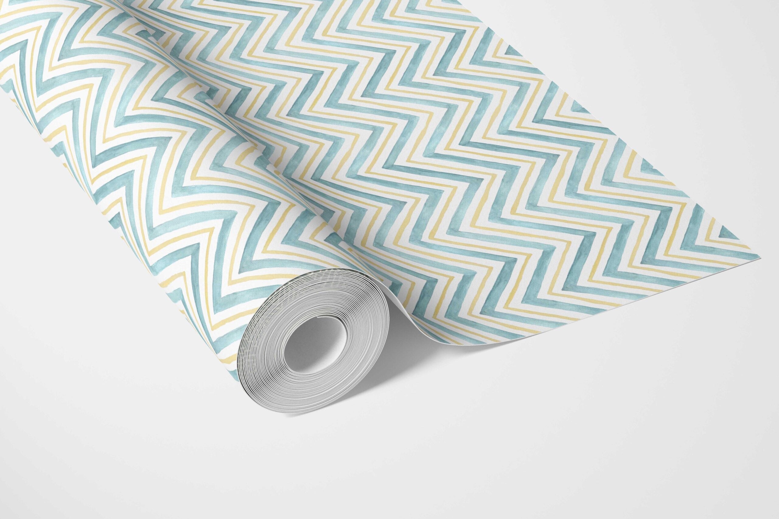 Geometric Zigzag/ Chevron Kitchen Wallpaper (Blue/ Yellow)