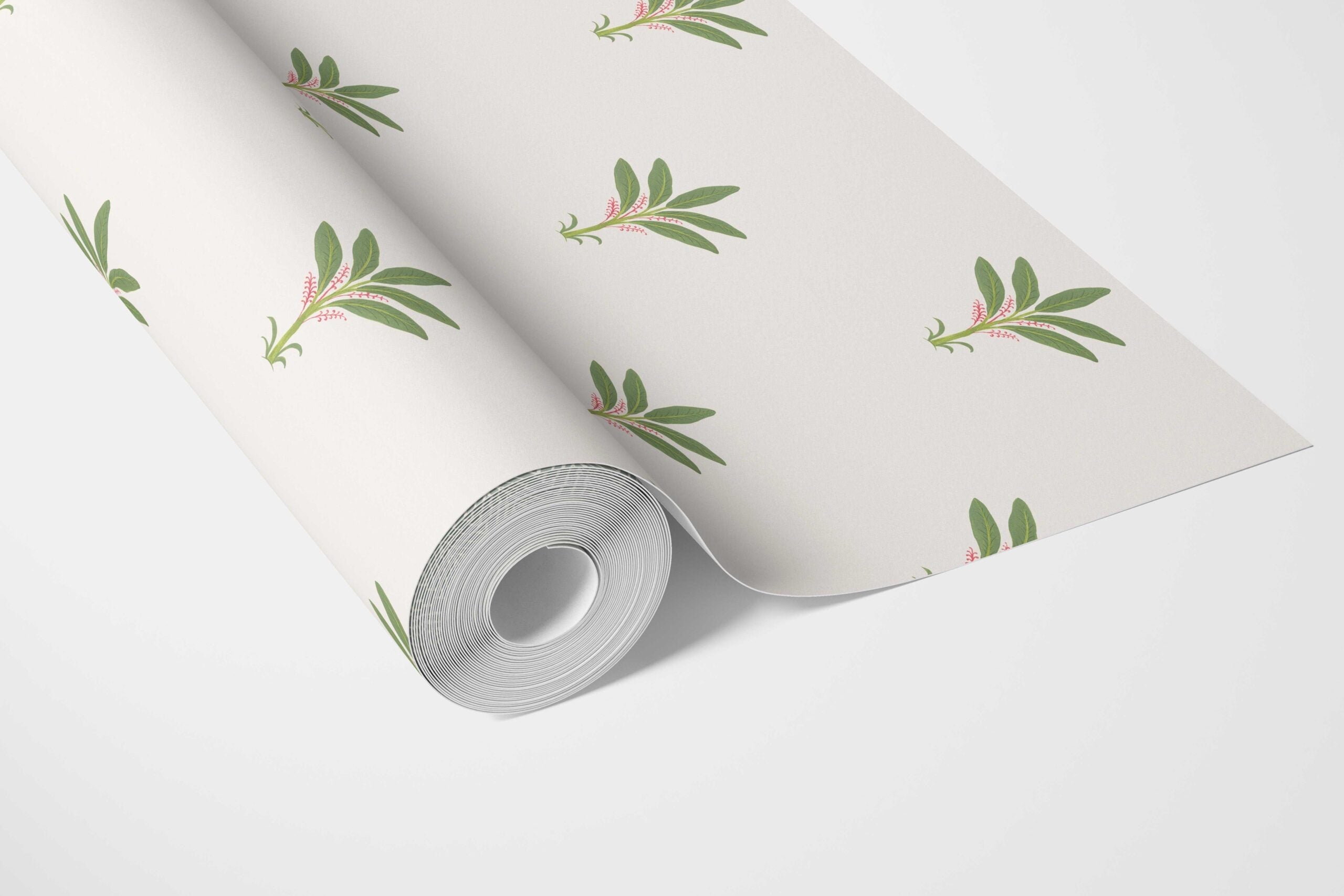 Vintage-Inspired Floral Block Print Bathroom Wallpaper Sample (White/ Green/ Pink)