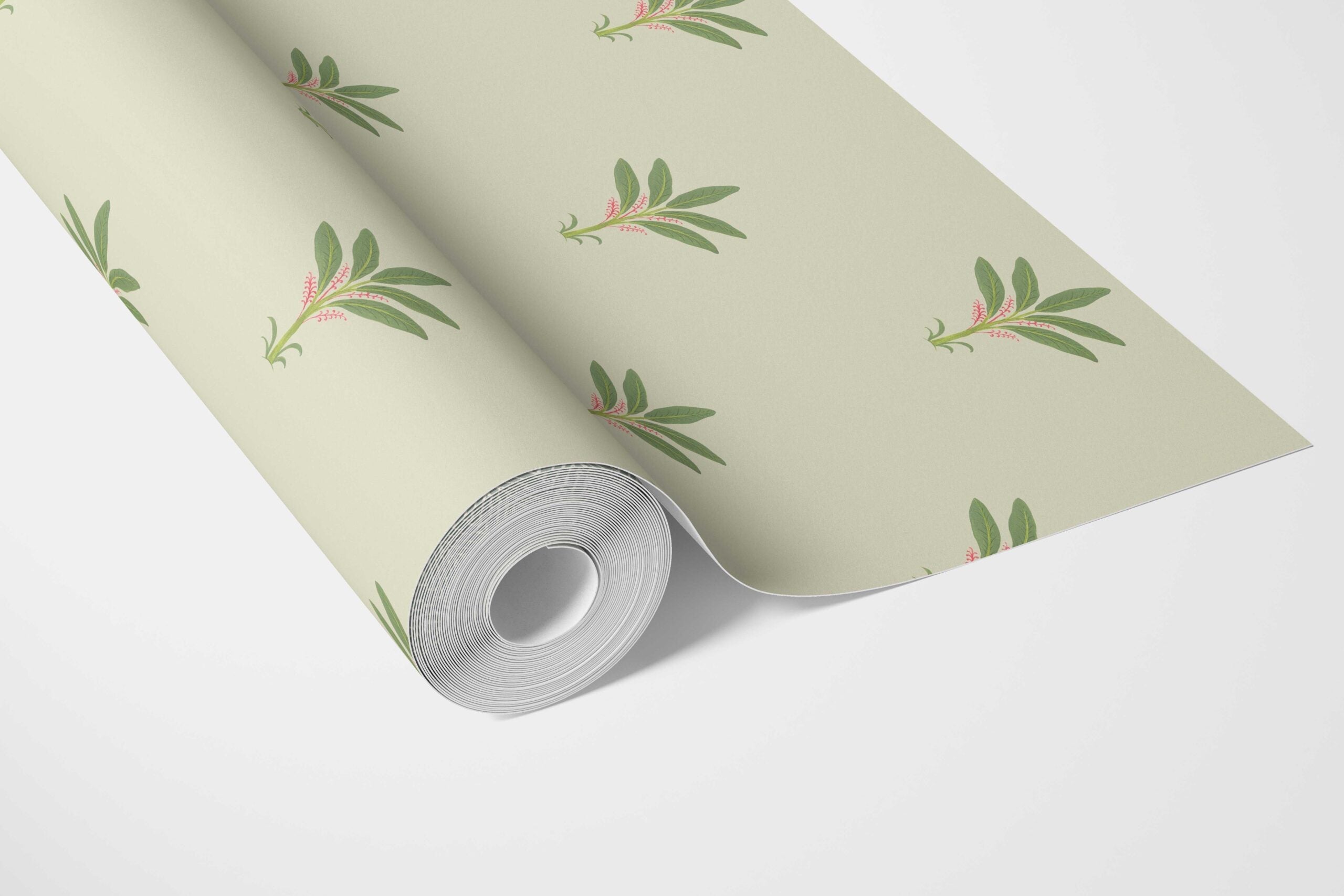 Vintage-Inspired Floral Block Print Bathroom Wallpaper Sample (Olive Green)
