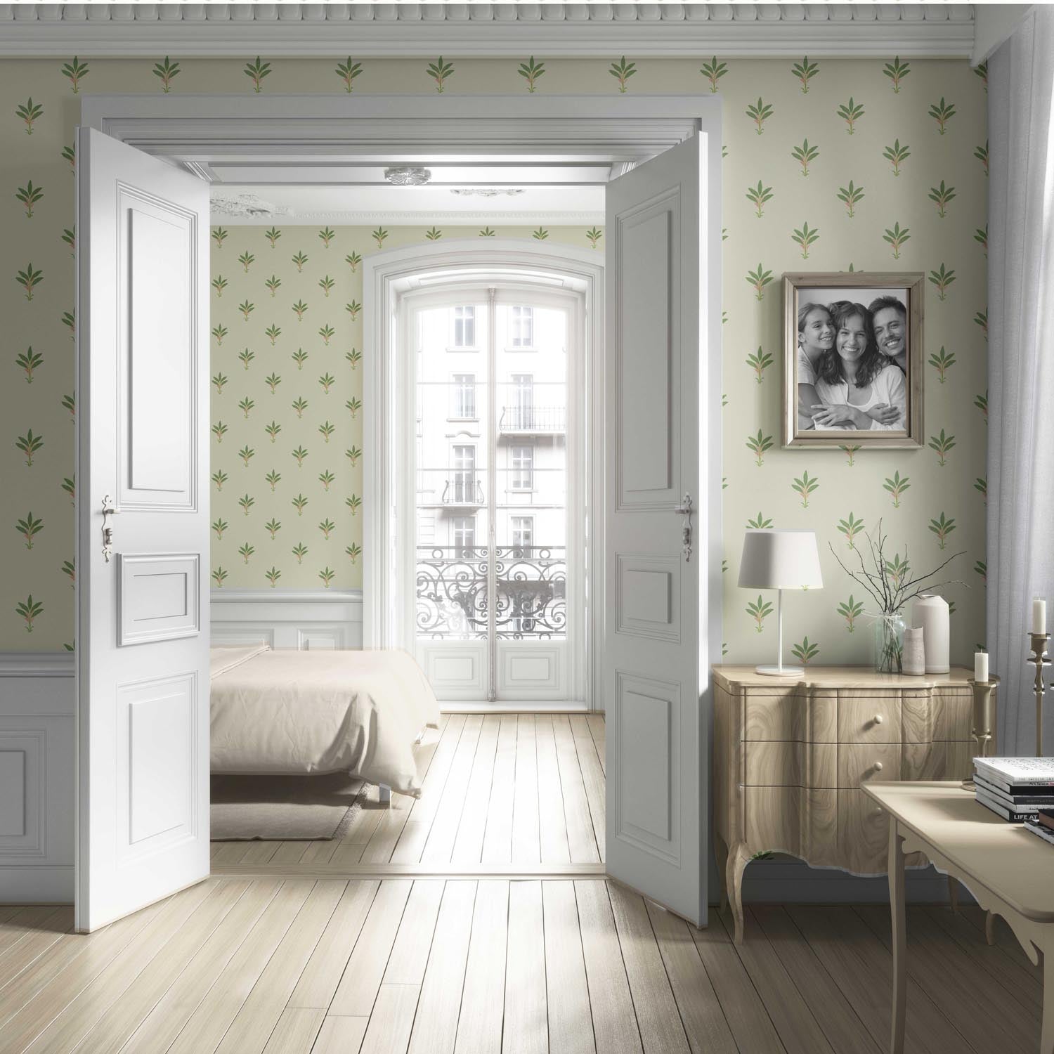 Vintage-Inspired Floral Block Print Living Room Wallpaper Sample (Olive Green)