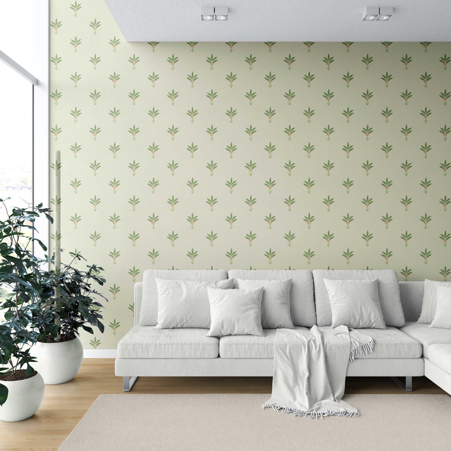Vintage-Inspired Floral Block Print Shower Toilet Wallpaper Sample (Olive Green)