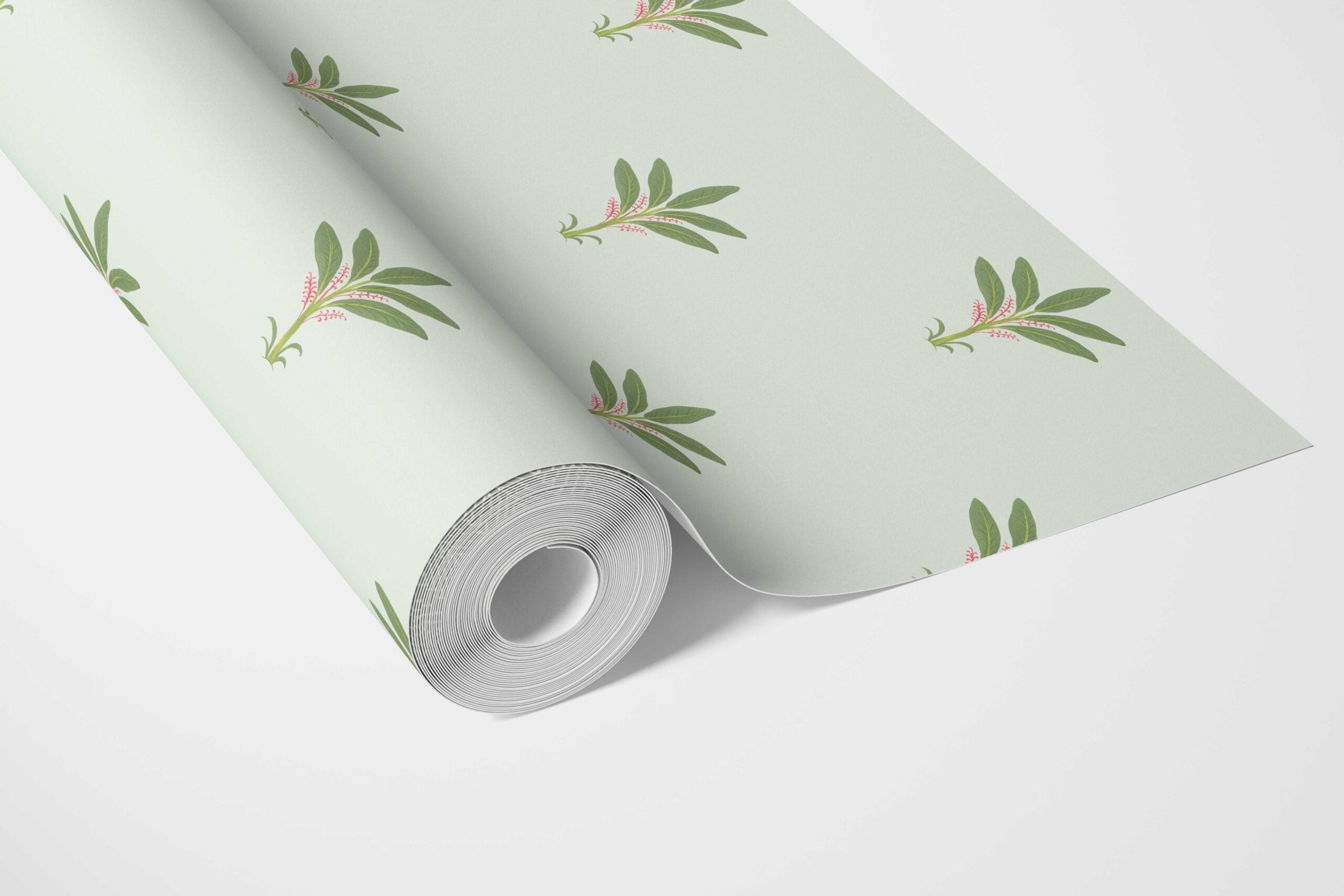 Vintage-Inspired Floral Block Print Bathroom Wallpaper Sample (Mint Green/ Pink)