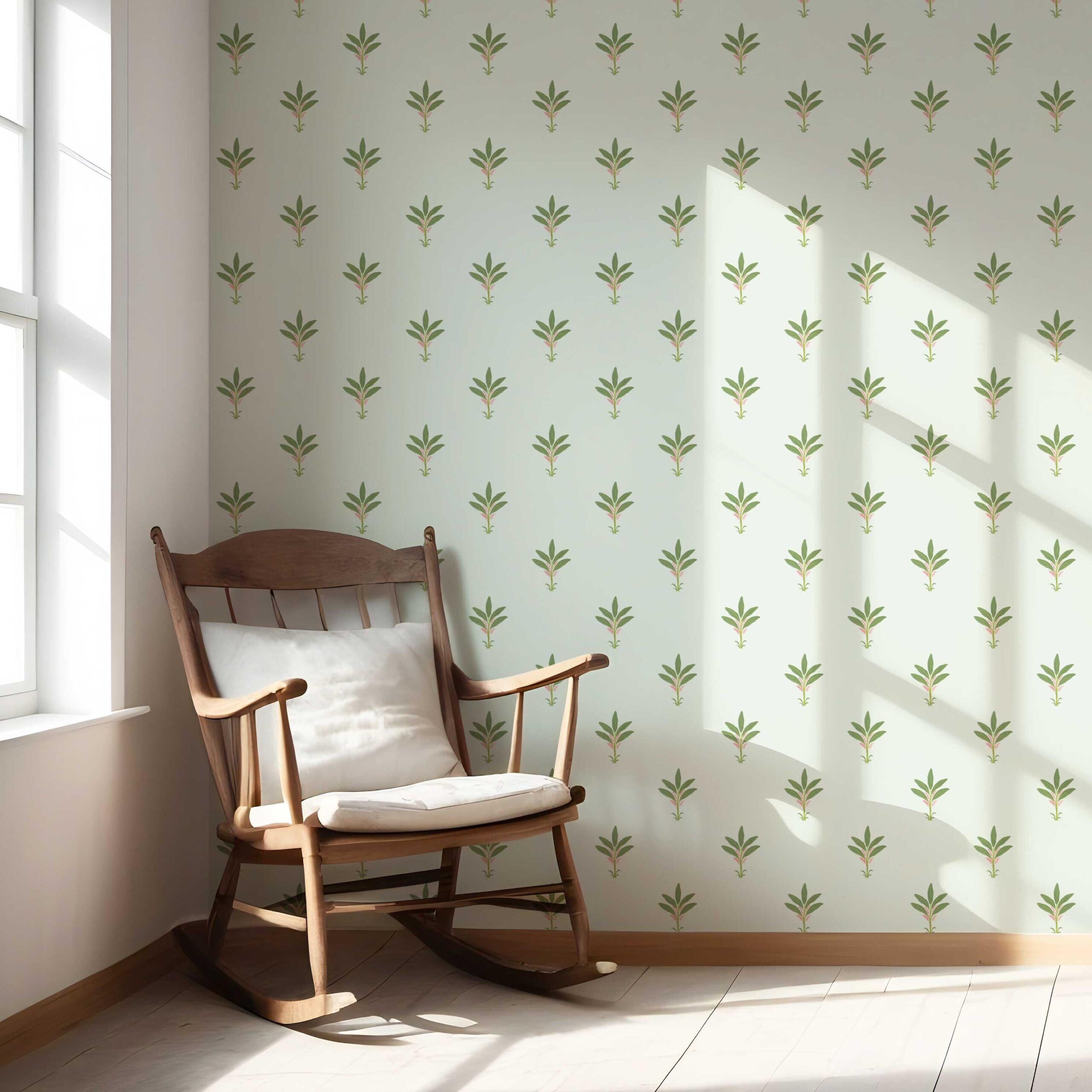 Vintage-Inspired Floral Block Print Nursery Wallpaper Sample (Mint Green/ Pink)