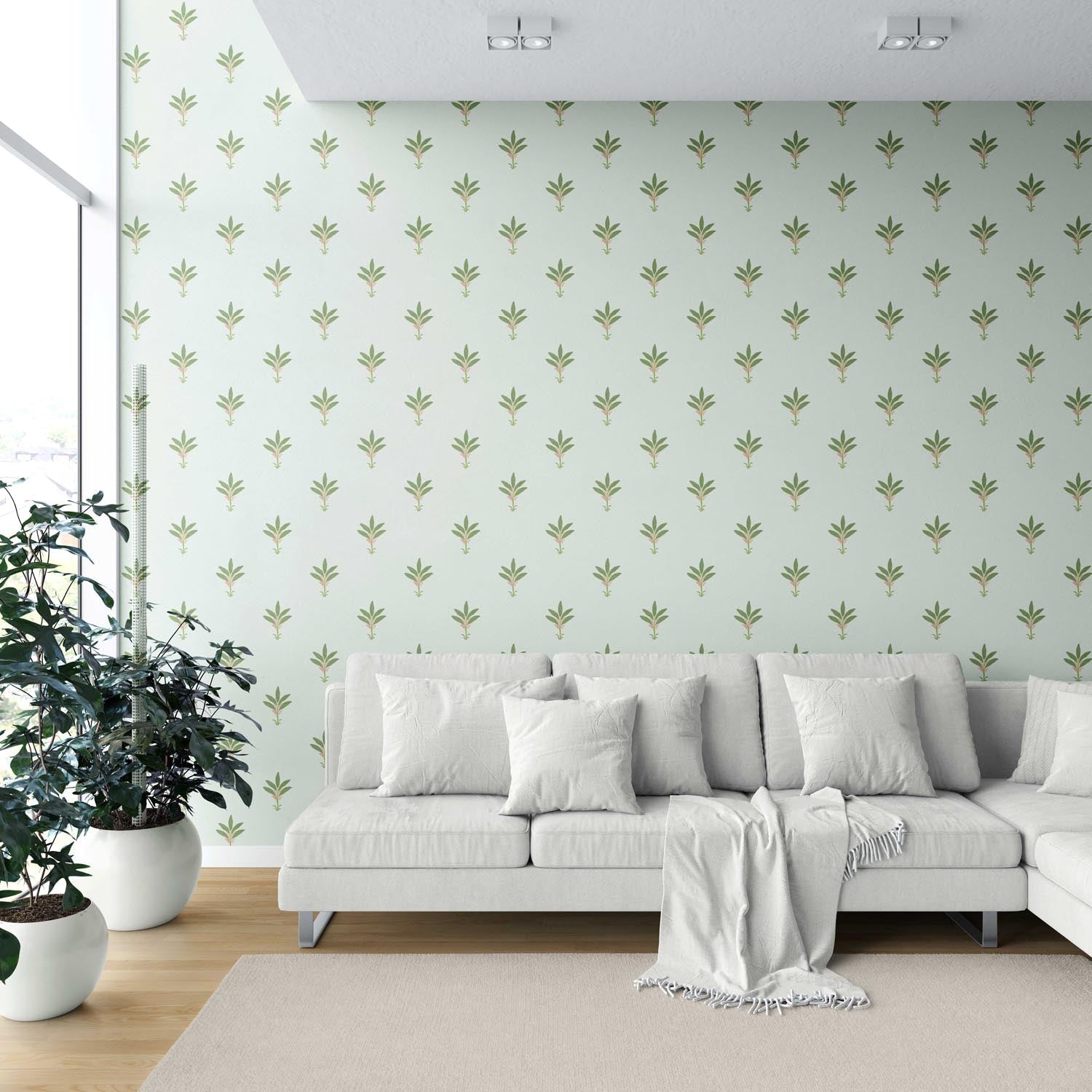Vintage-Inspired Floral Block Print Shower Toilet Wallpaper Sample (Mint Green/ Pink)
