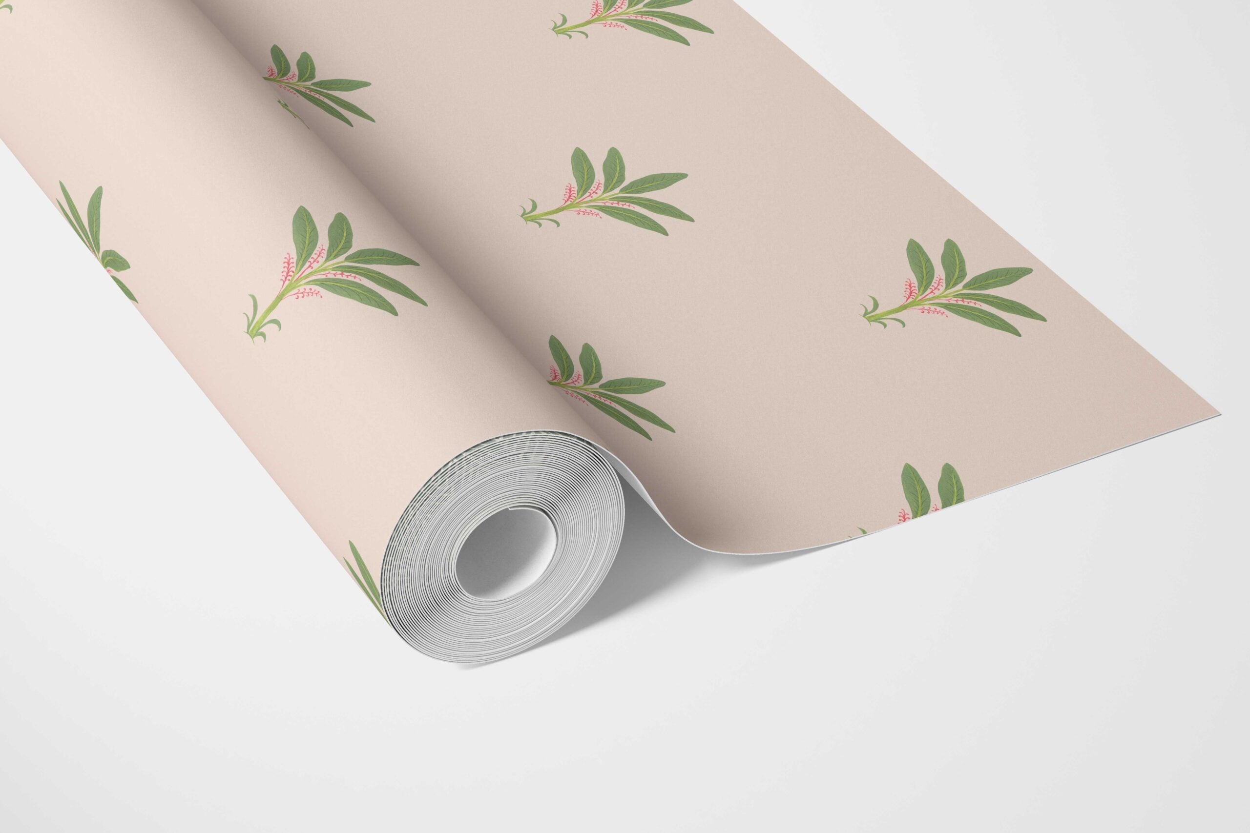 Vintage-Inspired Floral Block Print Bathroom Wallpaper Sample (Pastel Pink/ Green)