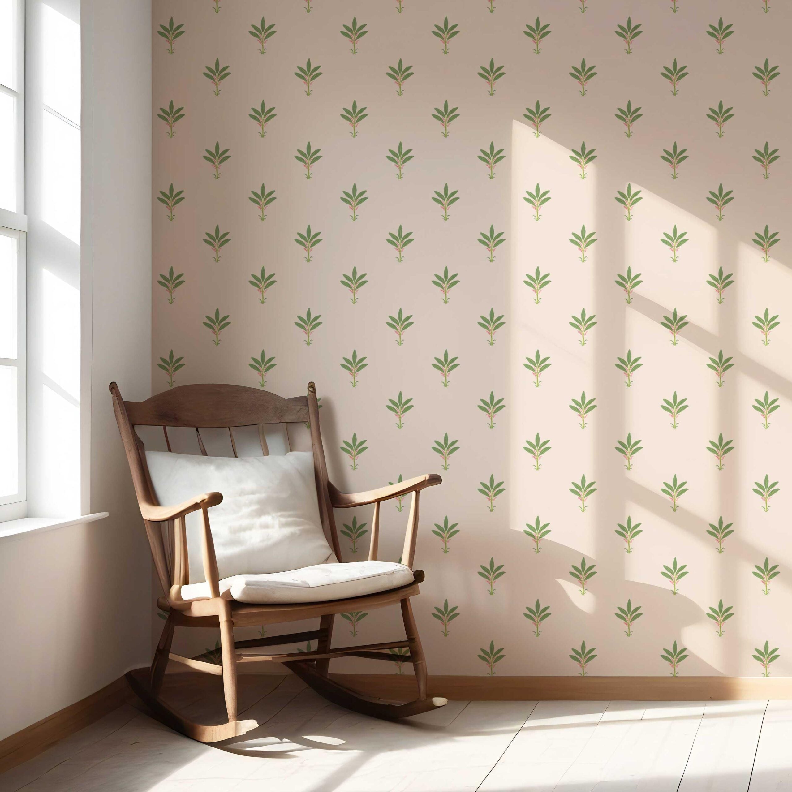 Vintage-Inspired Floral Block Print Nursery Wallpaper Sample (Pastel Pink/ Green)