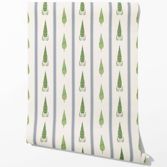 Modern Floral/ Botanical Leaf Print Traditional Wallpaper (Green/ White/ Blue)